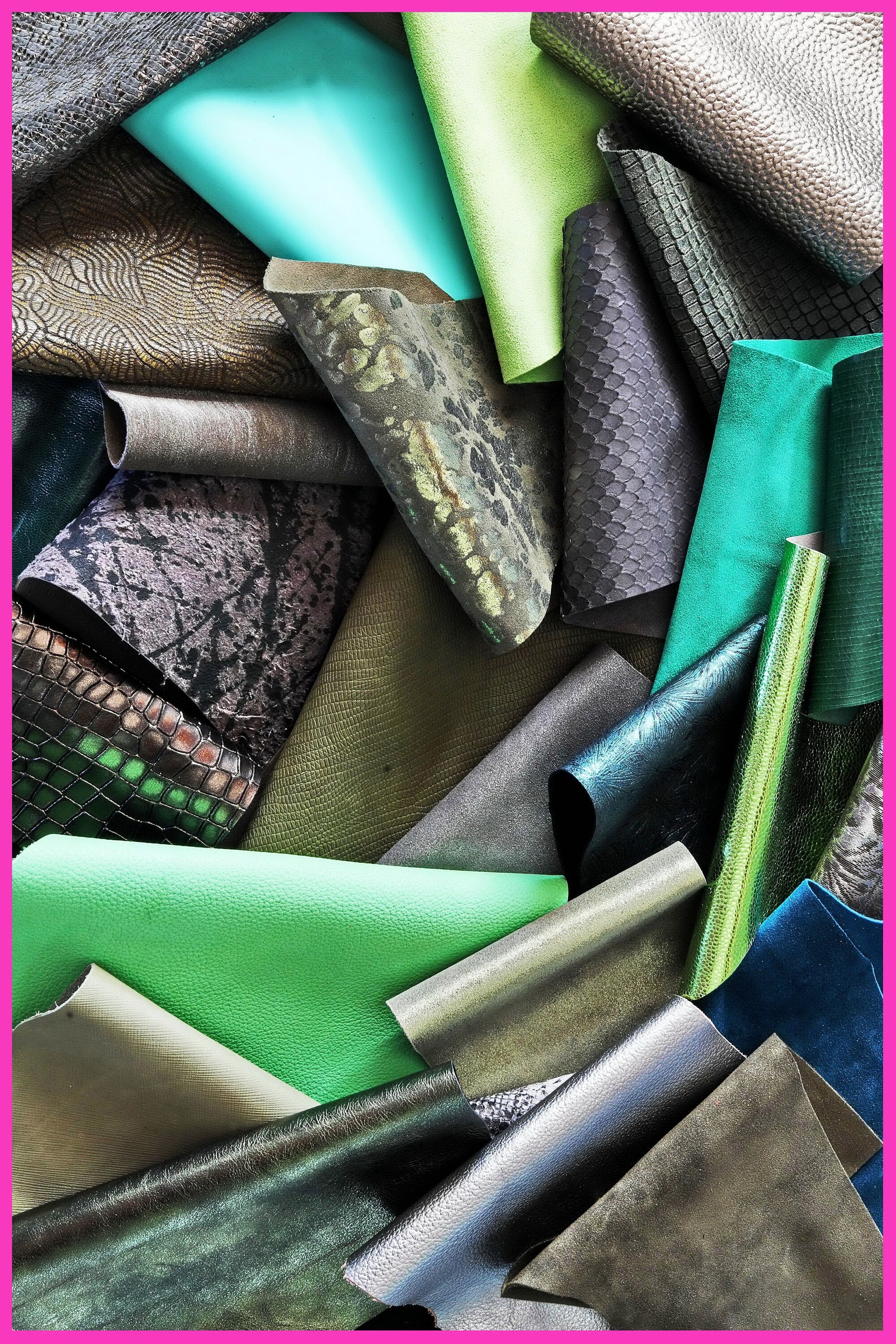 Assorted Green and Grey Leather, 5x6 Craft Cuts, Mixed Colors Textures and Finishes Leather scraps for crafter B052 La Garzarara