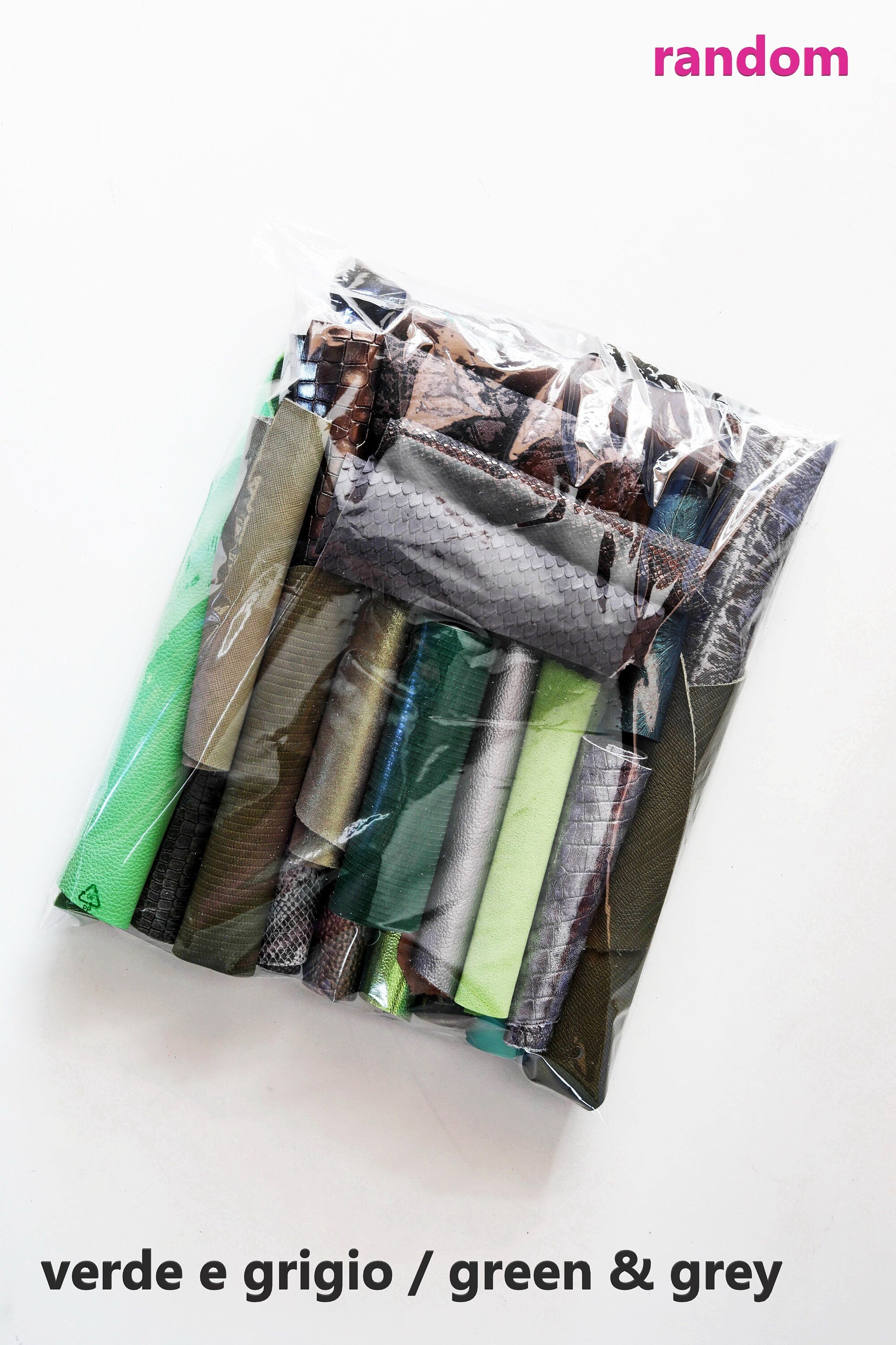 Assorted Green and Grey Leather, 5x6 Craft Cuts, Mixed Colors Textures and Finishes Leather scraps for crafter B052 La Garzarara