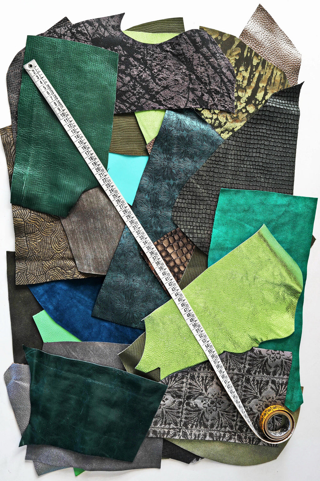 Assorted Green and Grey Leather, 5x6 Craft Cuts, Mixed Colors Textures and Finishes Leather scraps for crafter B052 La Garzarara