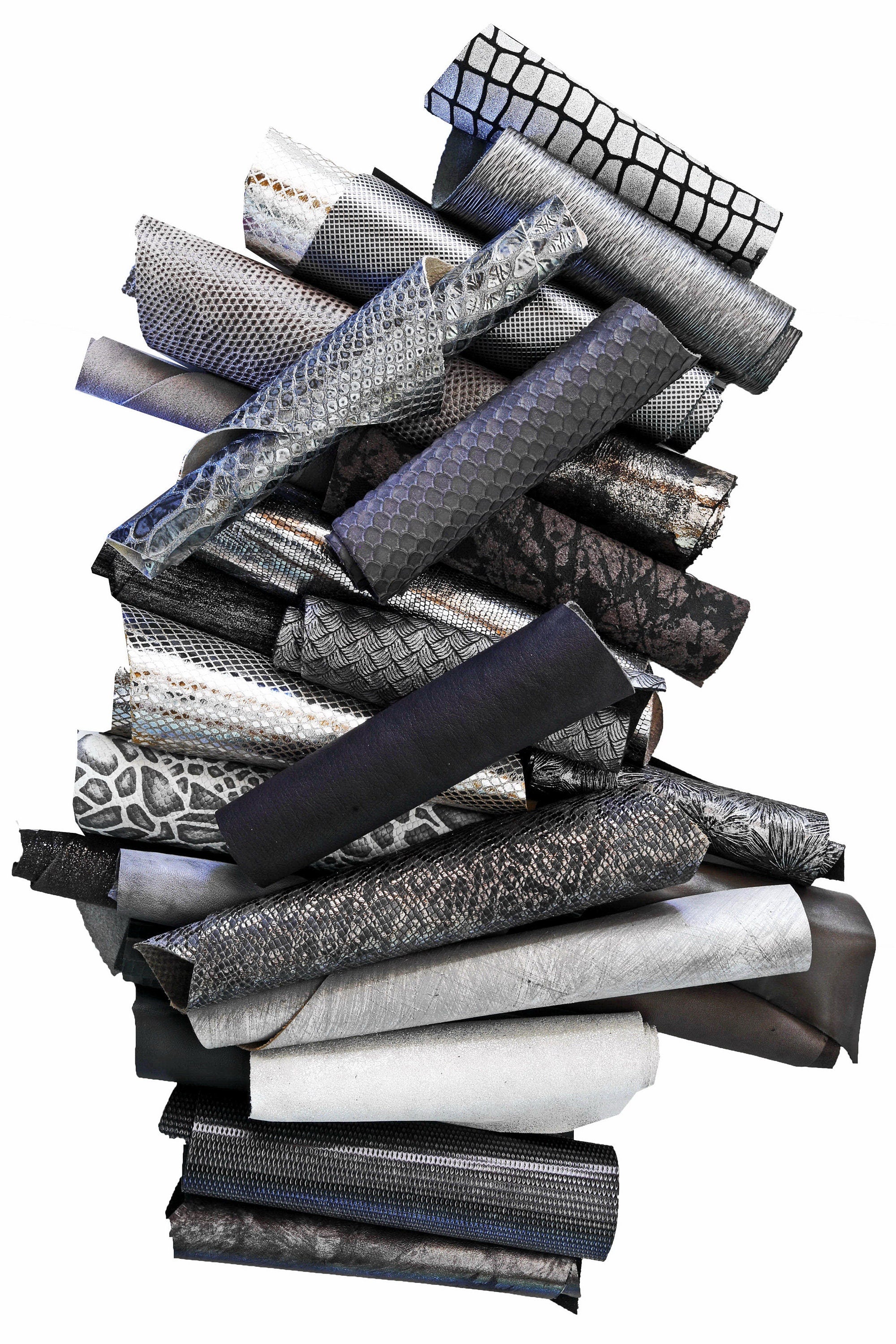 Grey Leather Remnants, Silver and Charcoal Offcuts, Assorted Textures and Finishes for Earrings and Accessories B082 La Garzarara