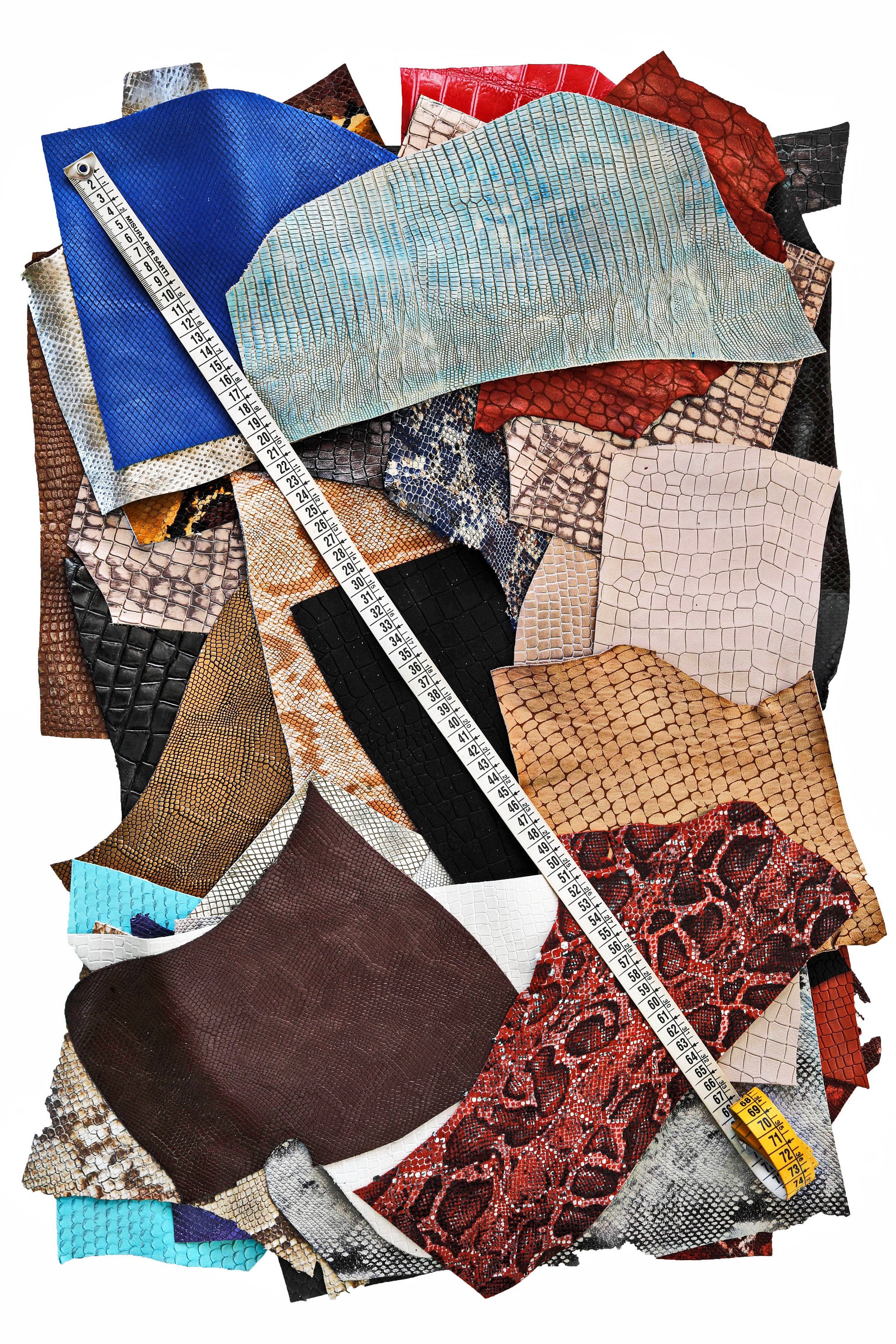 Python Croc Lizard Leather Pieces, 5x6 Exotic Pattern Scraps, Mixed Reptile Textures Offcuts from 0,7 lbs to 2 lbs B185 La Garzarara