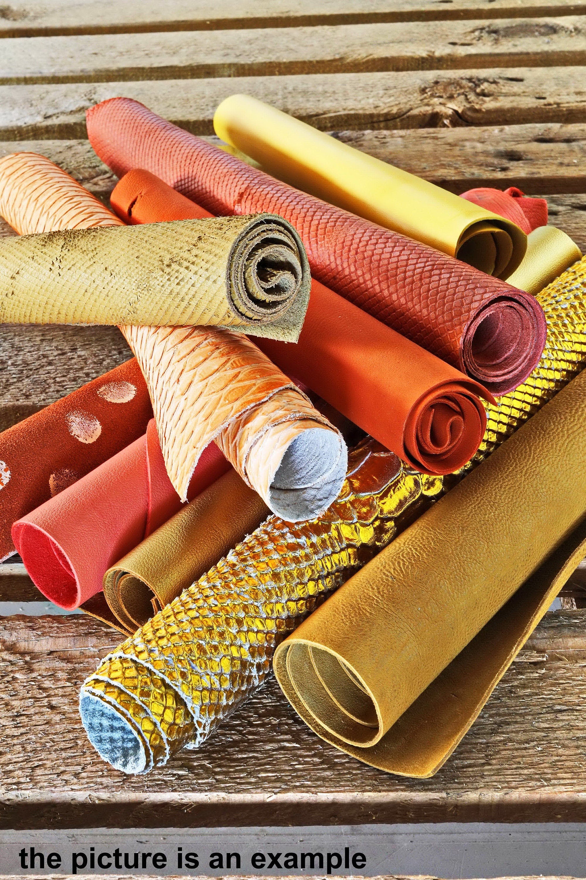 Yellow Orange Gold Leather Scraps, Assorted Craft Leather, 8x10 Inch Sheets for Earrings, Jewelry 1 lbs- 1,7 lbs- 2 lbs- 4 lbs B095/B