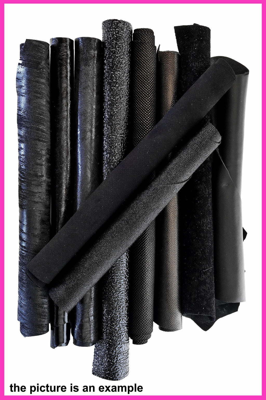 Black leather pieces, BLACK scraps tones - fancy textured offcuts hide, prints and softness various, 10 or 15 pieces B090 La Garzarara