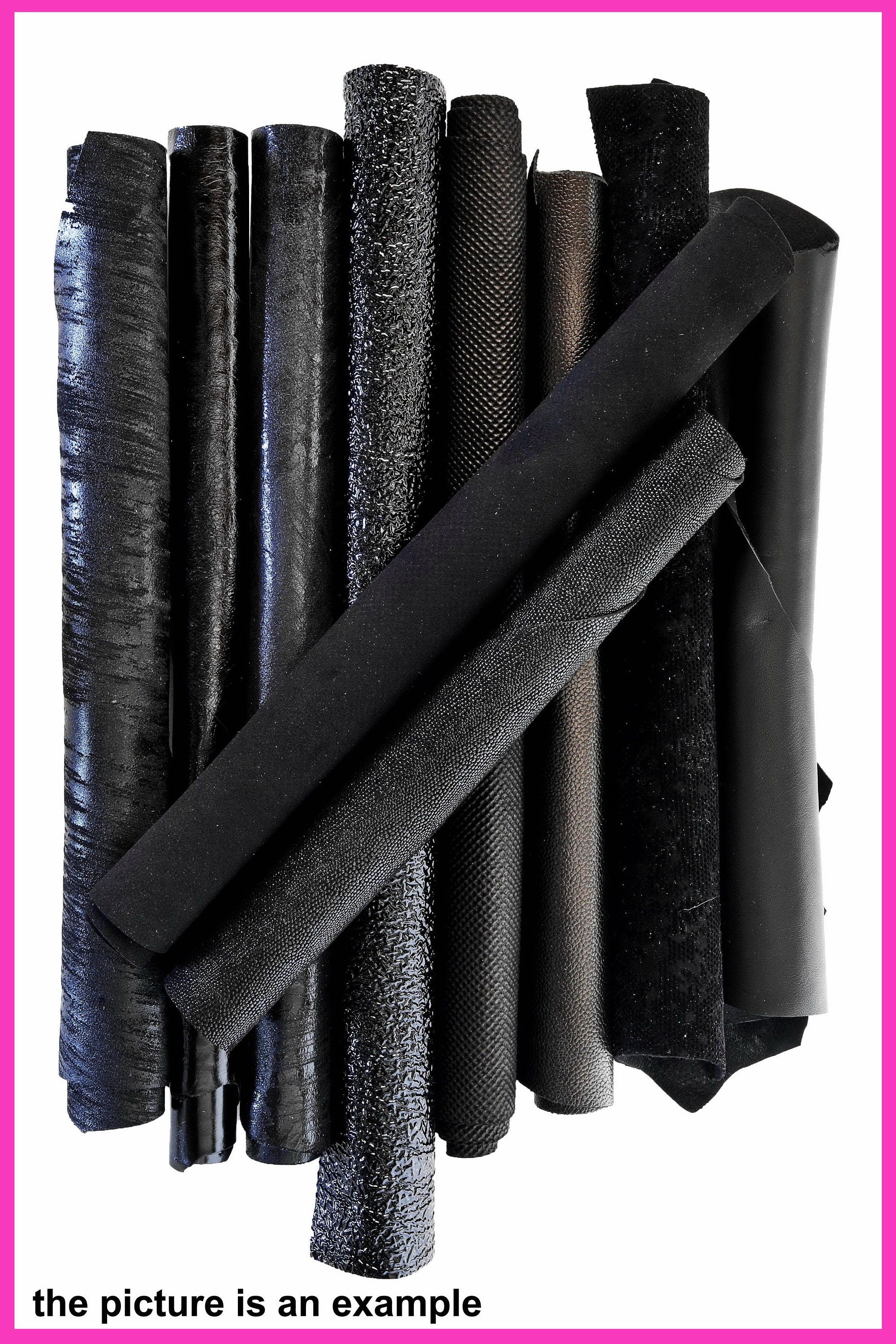 Black leather pieces, BLACK scraps tones - fancy textured offcuts hide, prints and softness various, 10 or 15 pieces B090 La Garzarara