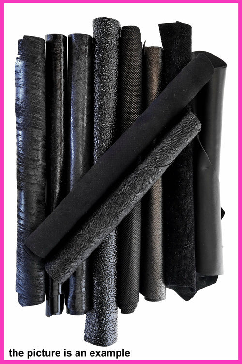 Black leather pieces, BLACK scraps tones - fancy textured offcuts hide, prints and softness various, 10 or 15 pieces B090 La Garzarara
