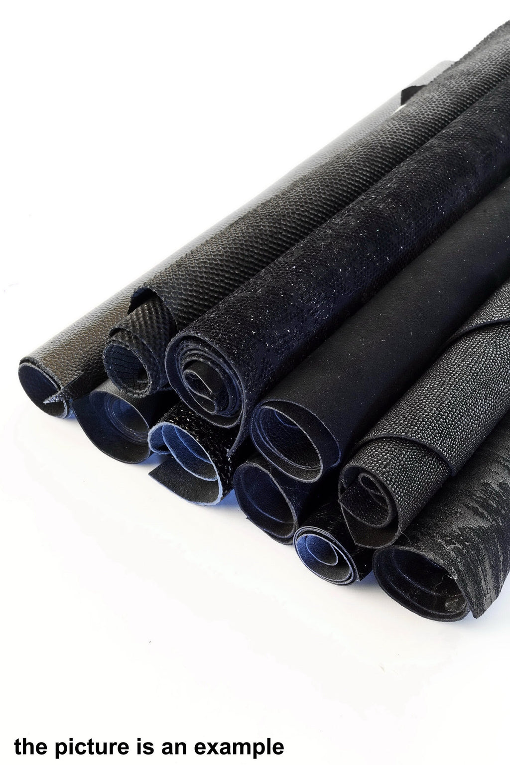 Black leather pieces, BLACK scraps tones - fancy textured offcuts hide, prints and softness various, 10 or 15 pieces B090 La Garzarara