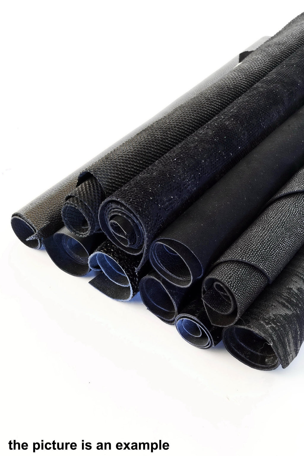 Black leather pieces, BLACK scraps tones - fancy textured offcuts hide, prints and softness various, 10 or 15 pieces B090 La Garzarara