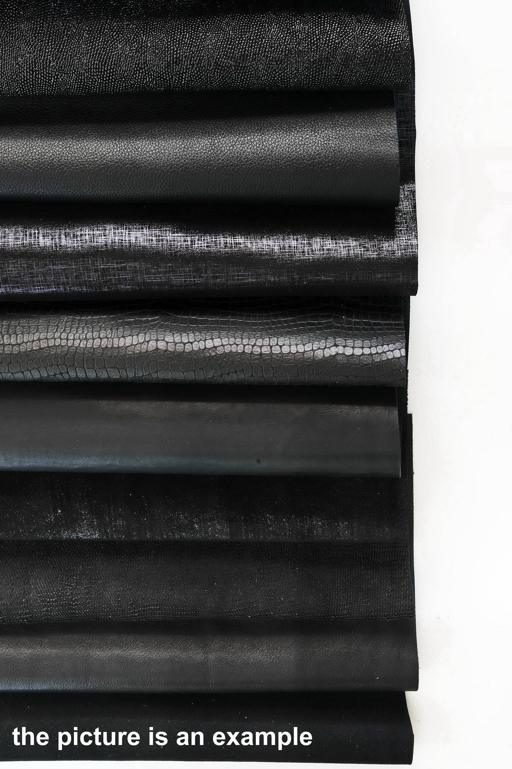 Black LEATHER scraps pieces, mixed printed and textured renmants pieces for crafts, assortment offcuts leather B090/B La Garzarara