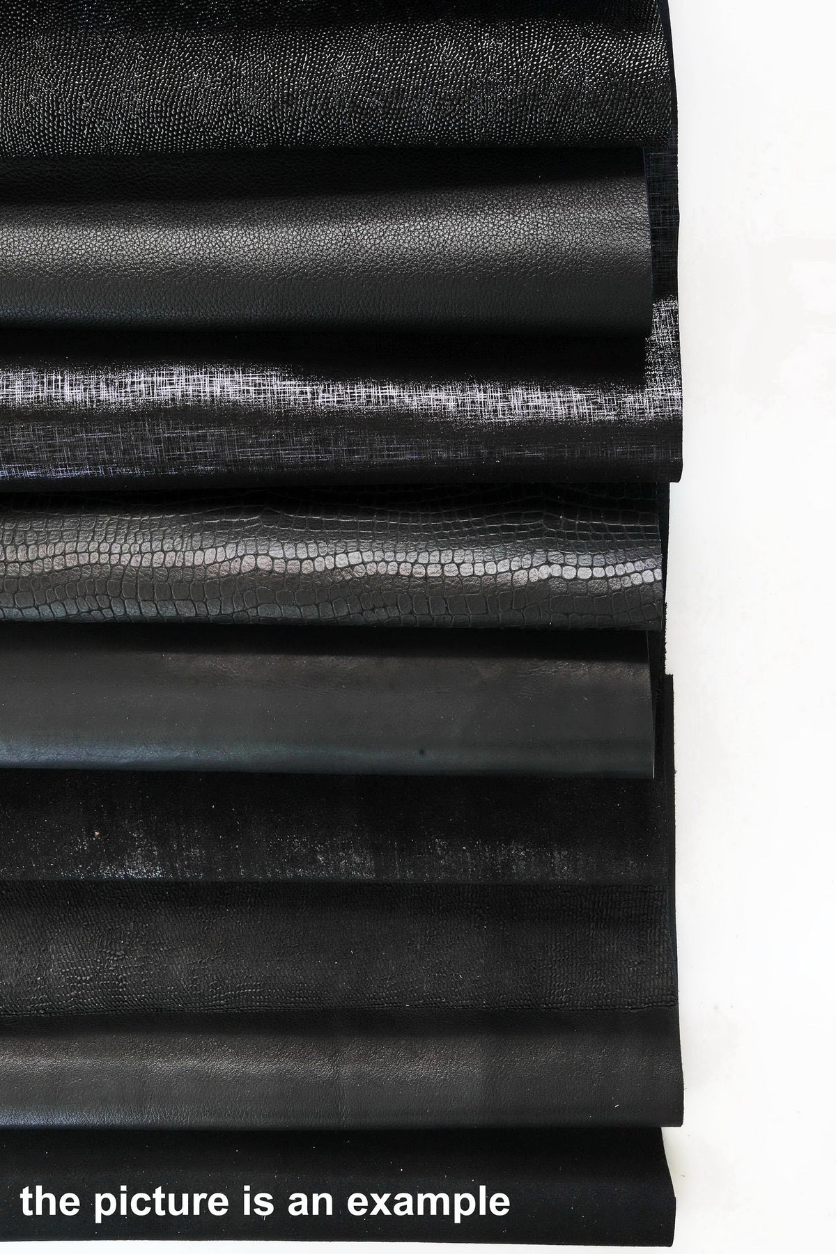 Black LEATHER scraps pieces, mixed printed and textured renmants pieces for crafts, assortment offcuts leather B090/B La Garzarara