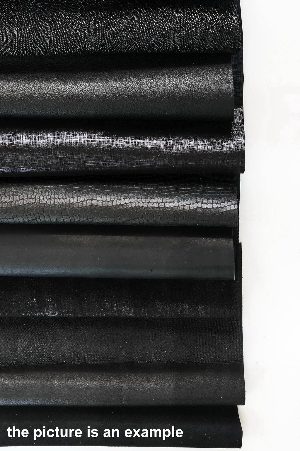 Black leather pieces, BLACK scraps tones - fancy textured offcuts hide, prints and softness various, 10 or 15 pieces B090 La Garzarara