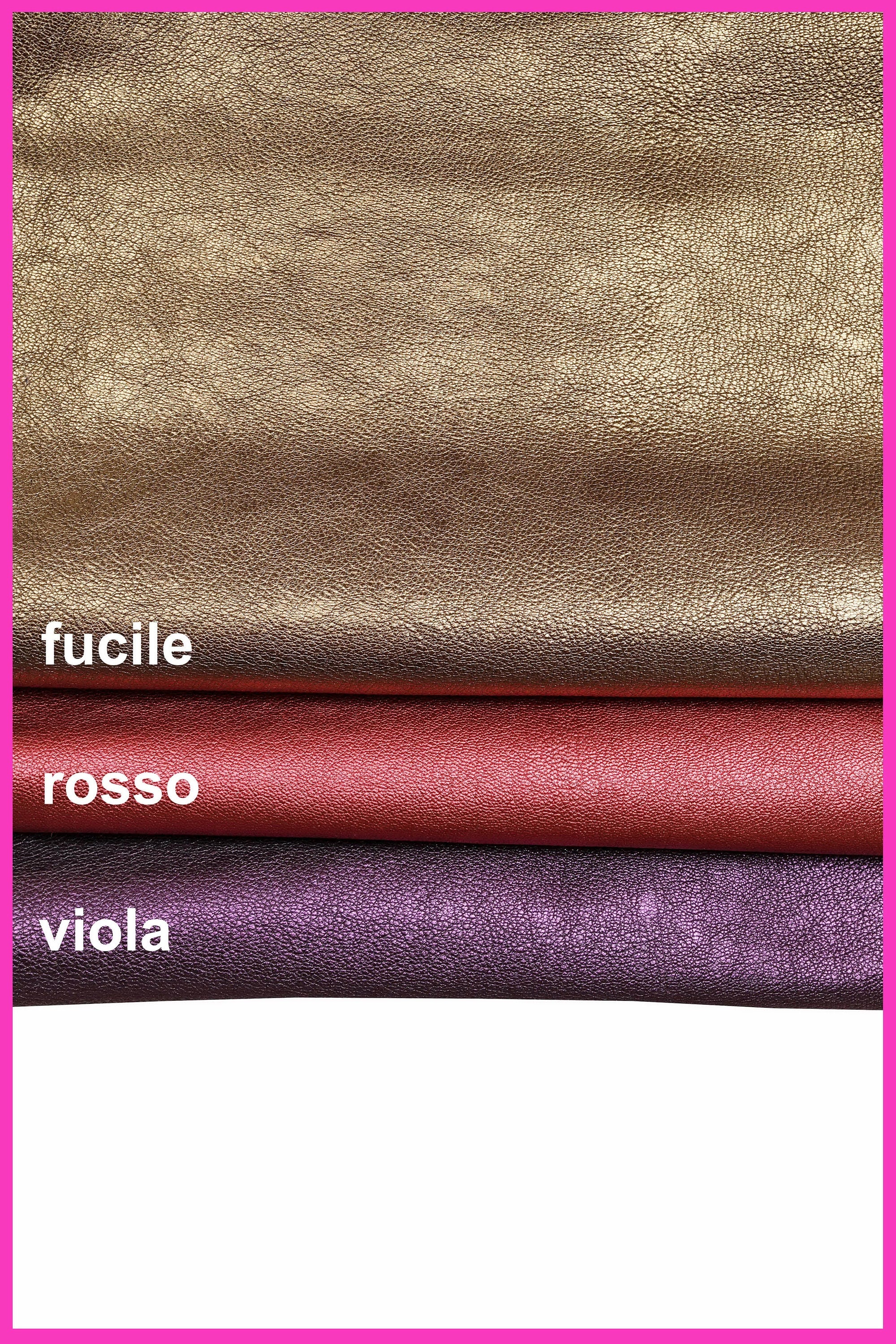 Red, purple, gunmetal METALLIC LEATHER skin, pebble grain metal goatskin, wrinkled shiny soft goat hide B14286-MT La Garzarara