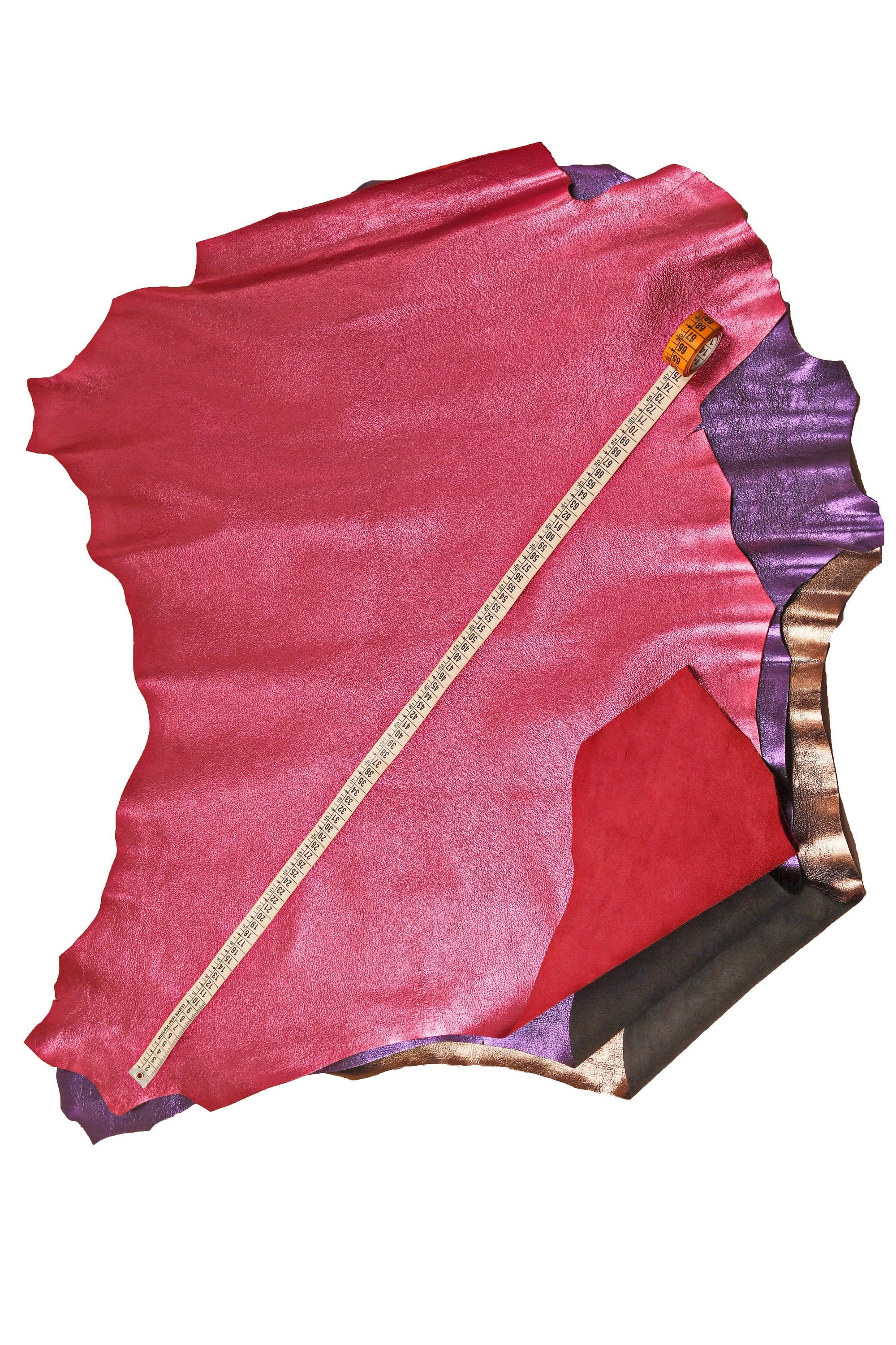 Red, purple, gunmetal METALLIC LEATHER skin, pebble grain metal goatskin, wrinkled shiny soft goat hide B14286-MT La Garzarara