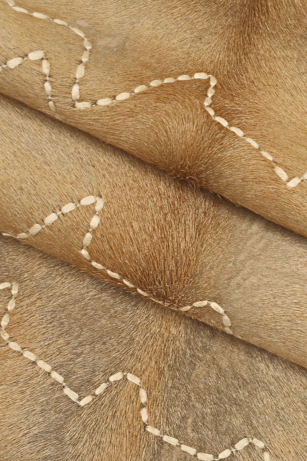 BEIGE HAIR on leather hide, embroidered hairy cowhide, vintage super soft pony effect calfskin B14254-CV La Garzarara