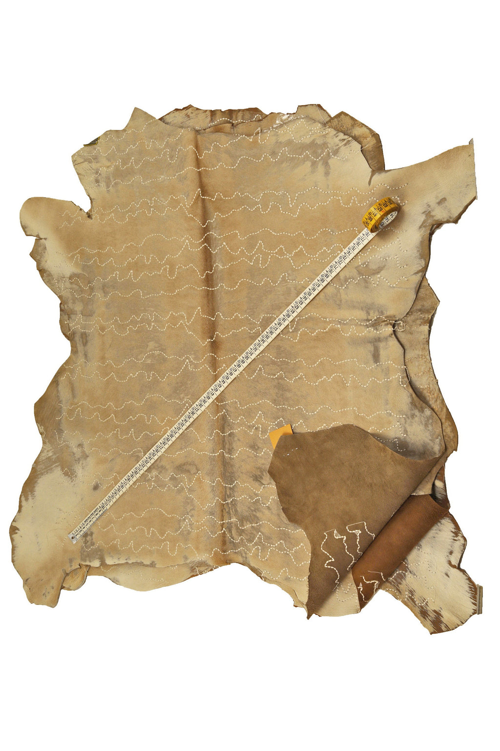 BEIGE HAIR on leather hide, embroidered hairy cowhide, vintage super soft pony effect calfskin B14254-CV La Garzarara