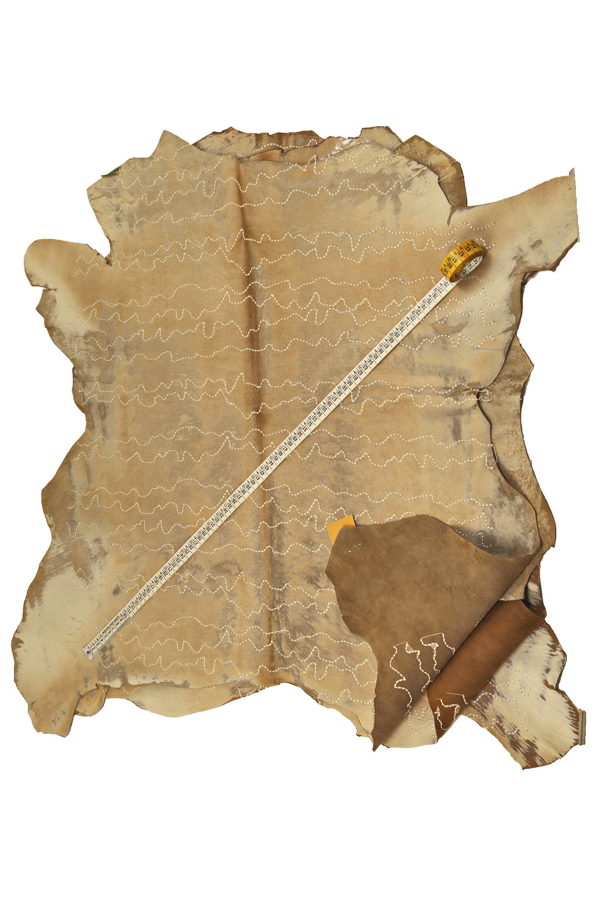 BEIGE HAIR on leather hide, embroidered hairy cowhide, vintage super soft pony effect calfskin B14254-CV La Garzarara