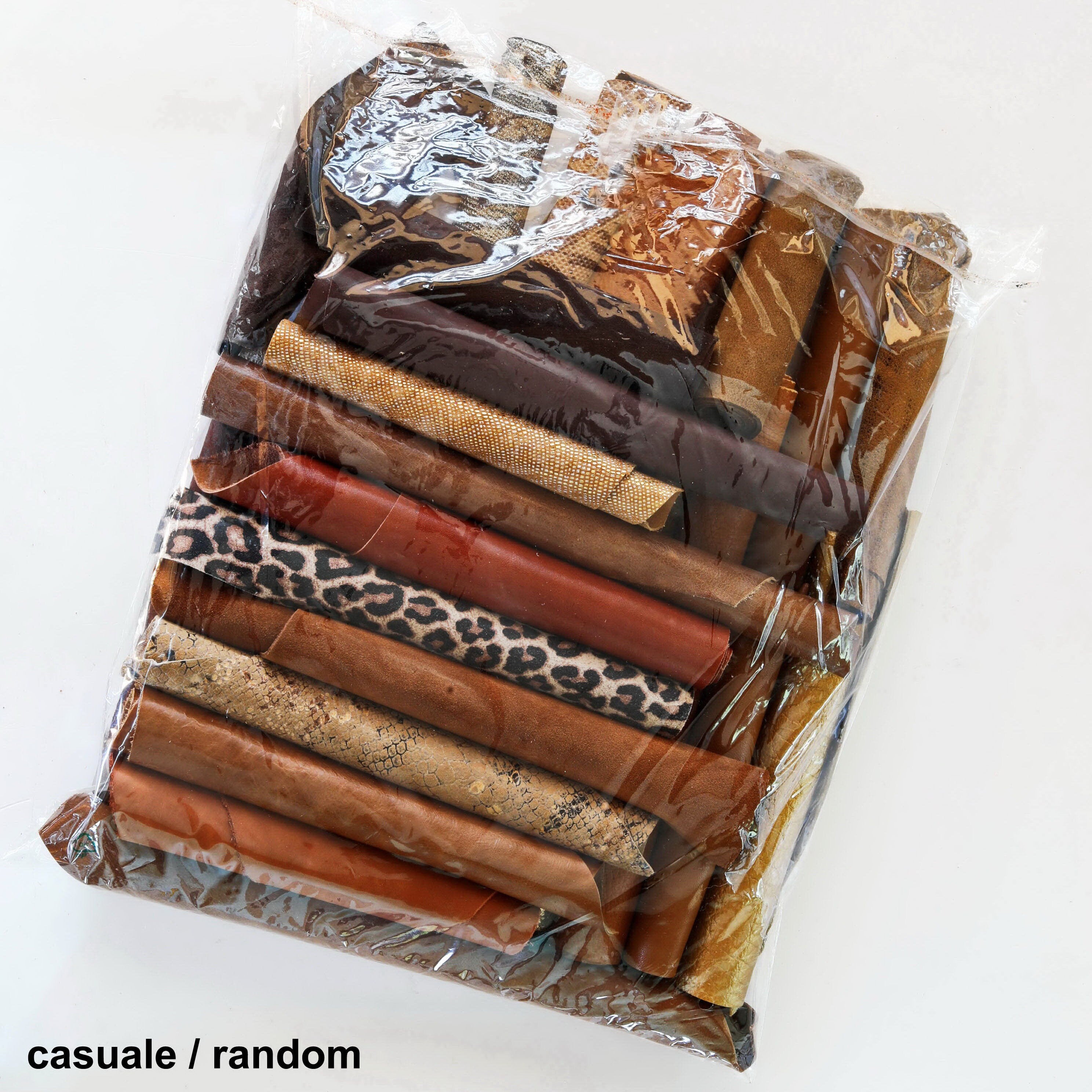 Chocolate Brown Leather Scraps, Bronze Metallic Offcuts, Mixed Grain and Printed Leather Pieces for Jewelry Making B187