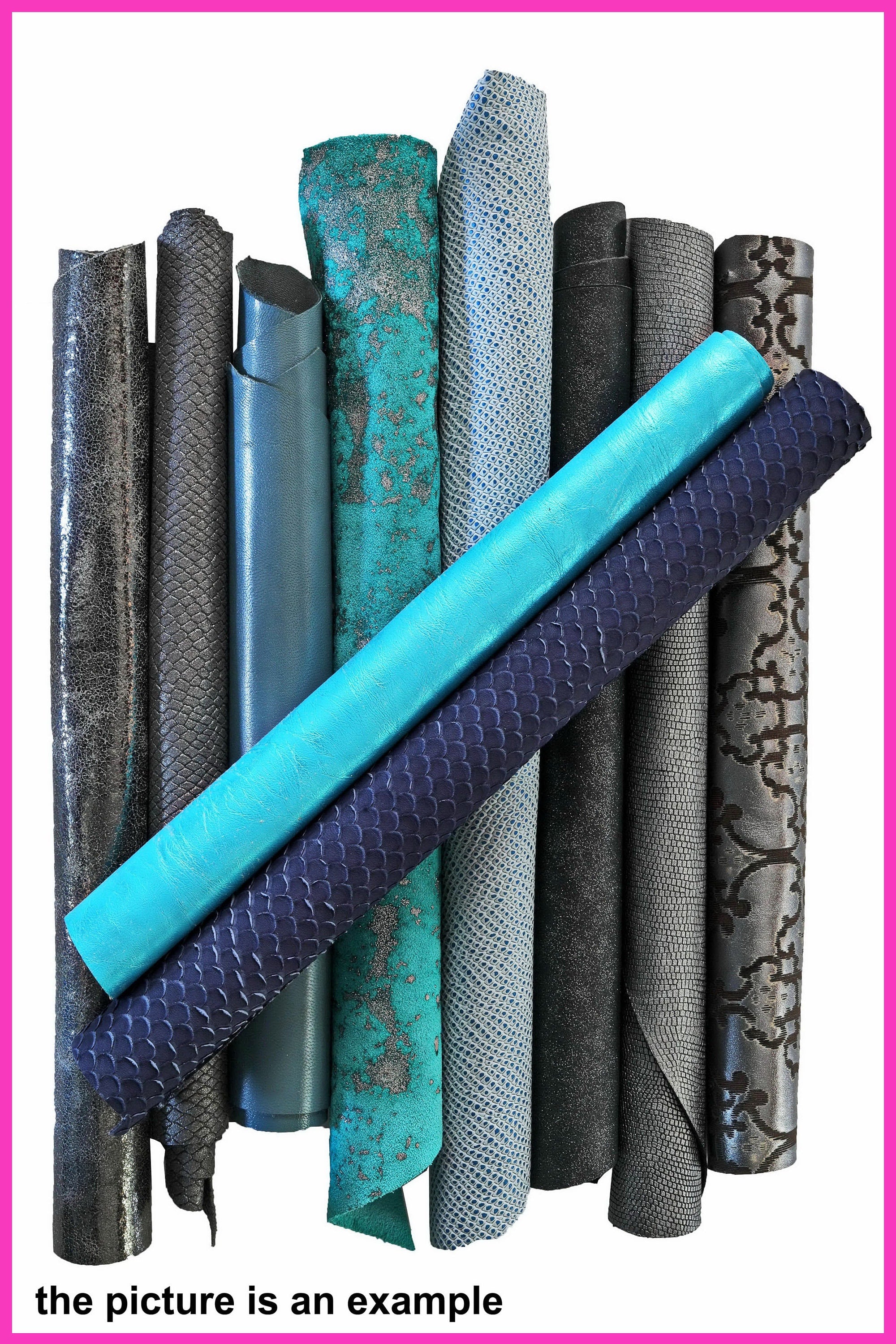 Blue grey leather scraps , random pieces of skins mix of prints and solid offucts for crafts 10 or 15 pcs B094 La Garzarara