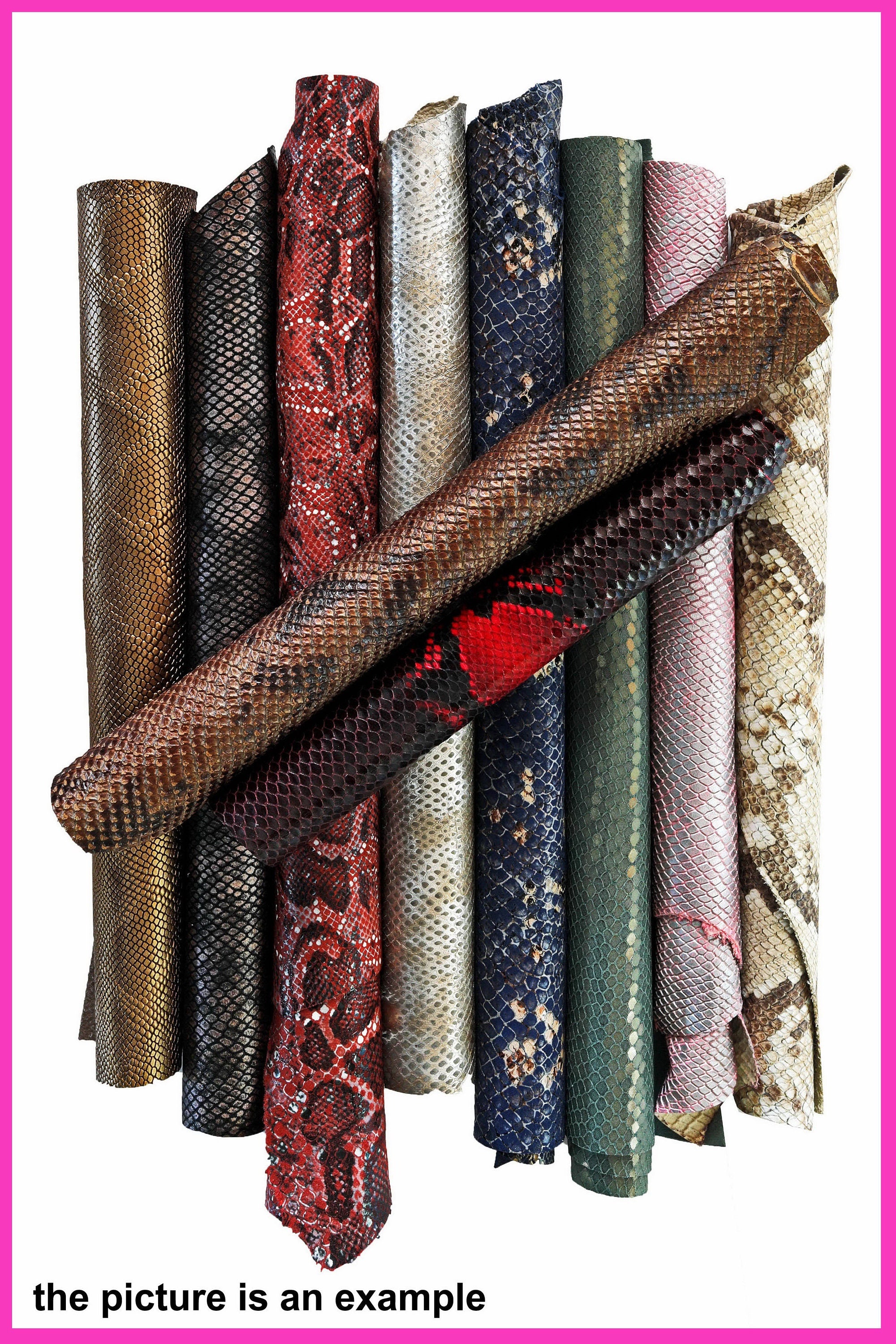 Python print leather scraps, embossed renmants skins, printed snakeskin offcuts, assortment reptile leather pieces for crafts B096