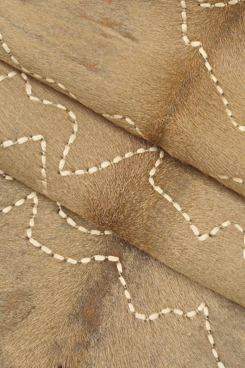 BEIGE HAIR on leather hide, embroidered hairy cowhide, vintage super soft pony effect calfskin B14254-CV La Garzarara