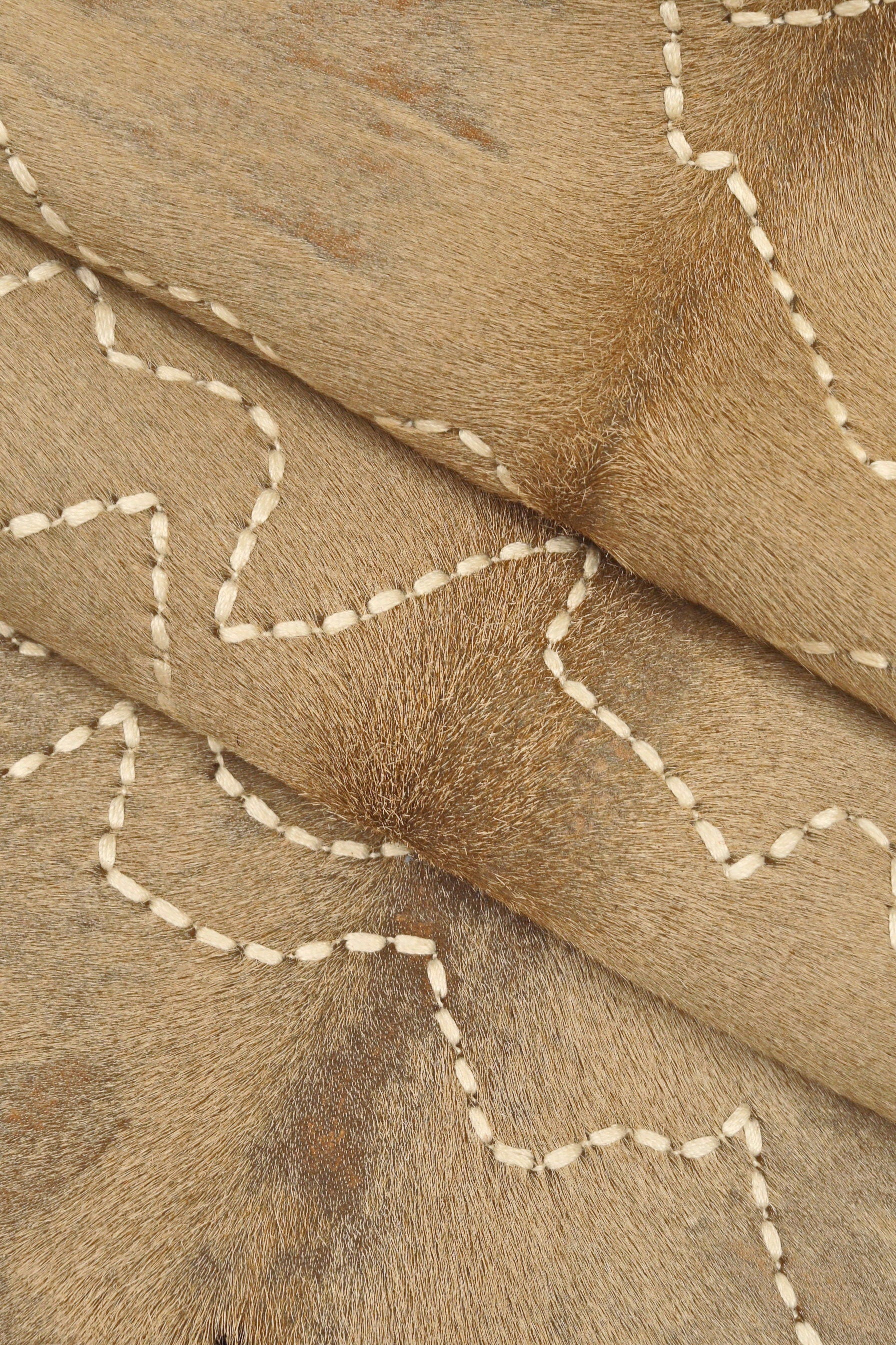 BEIGE HAIR on leather hide, embroidered hairy cowhide, vintage super soft pony effect calfskin B14254-CV La Garzarara