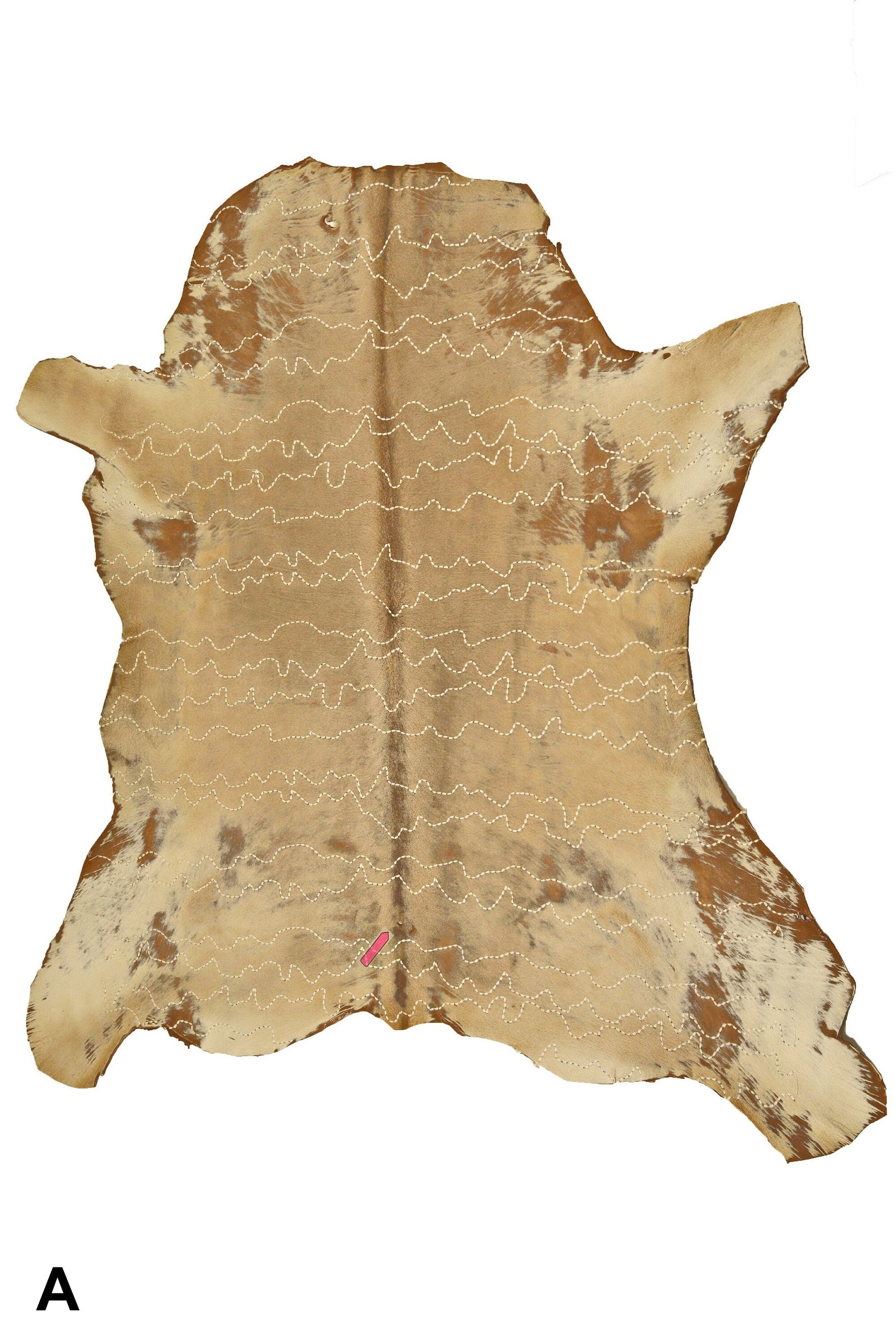 BEIGE HAIR on leather hide, embroidered hairy cowhide, vintage super soft pony effect calfskin B14254-CV La Garzarara