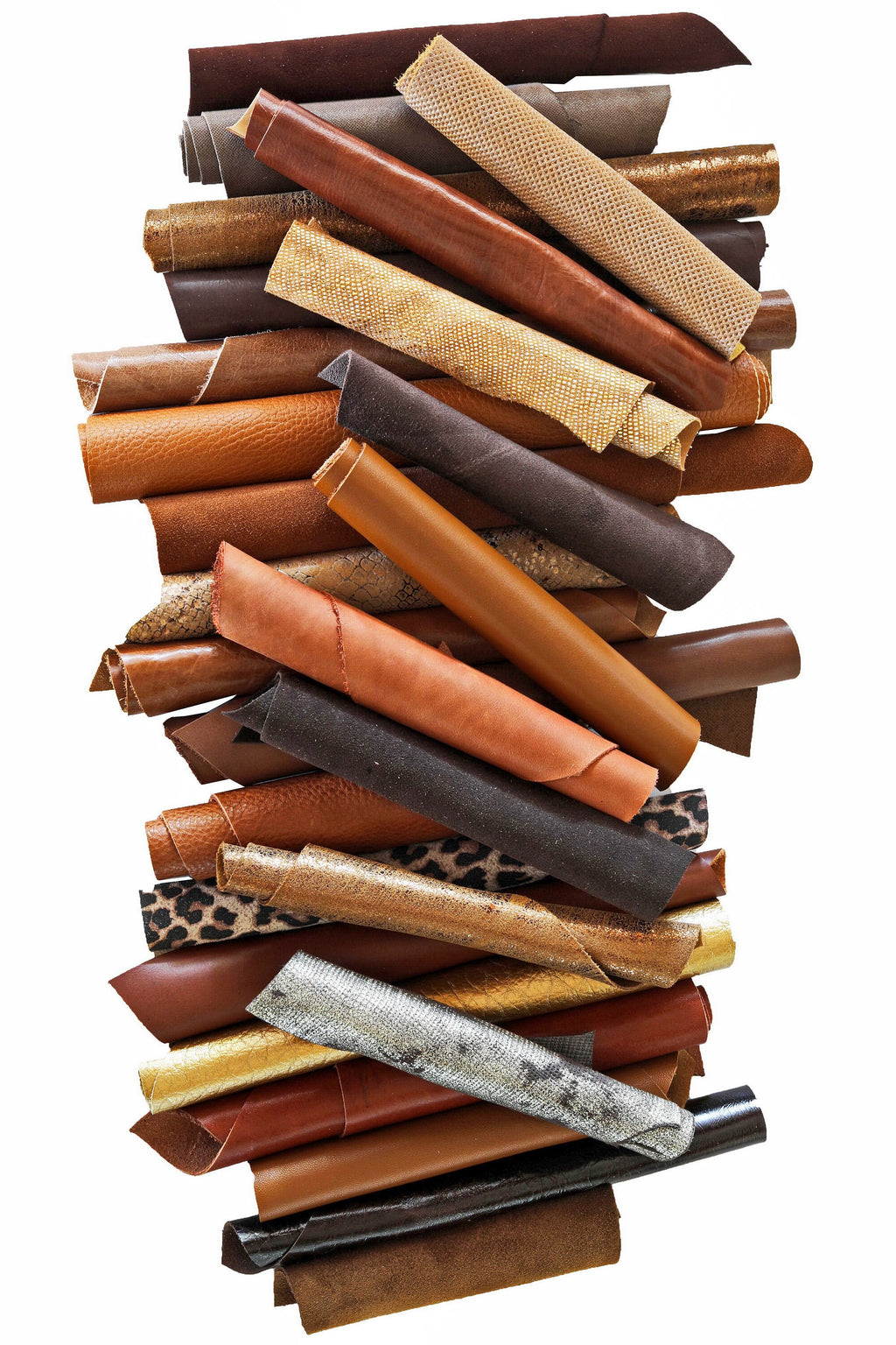 Chocolate Brown Leather Scraps, Bronze Metallic Offcuts, Mixed Grain and Printed Leather Pieces for Jewelry Making B187