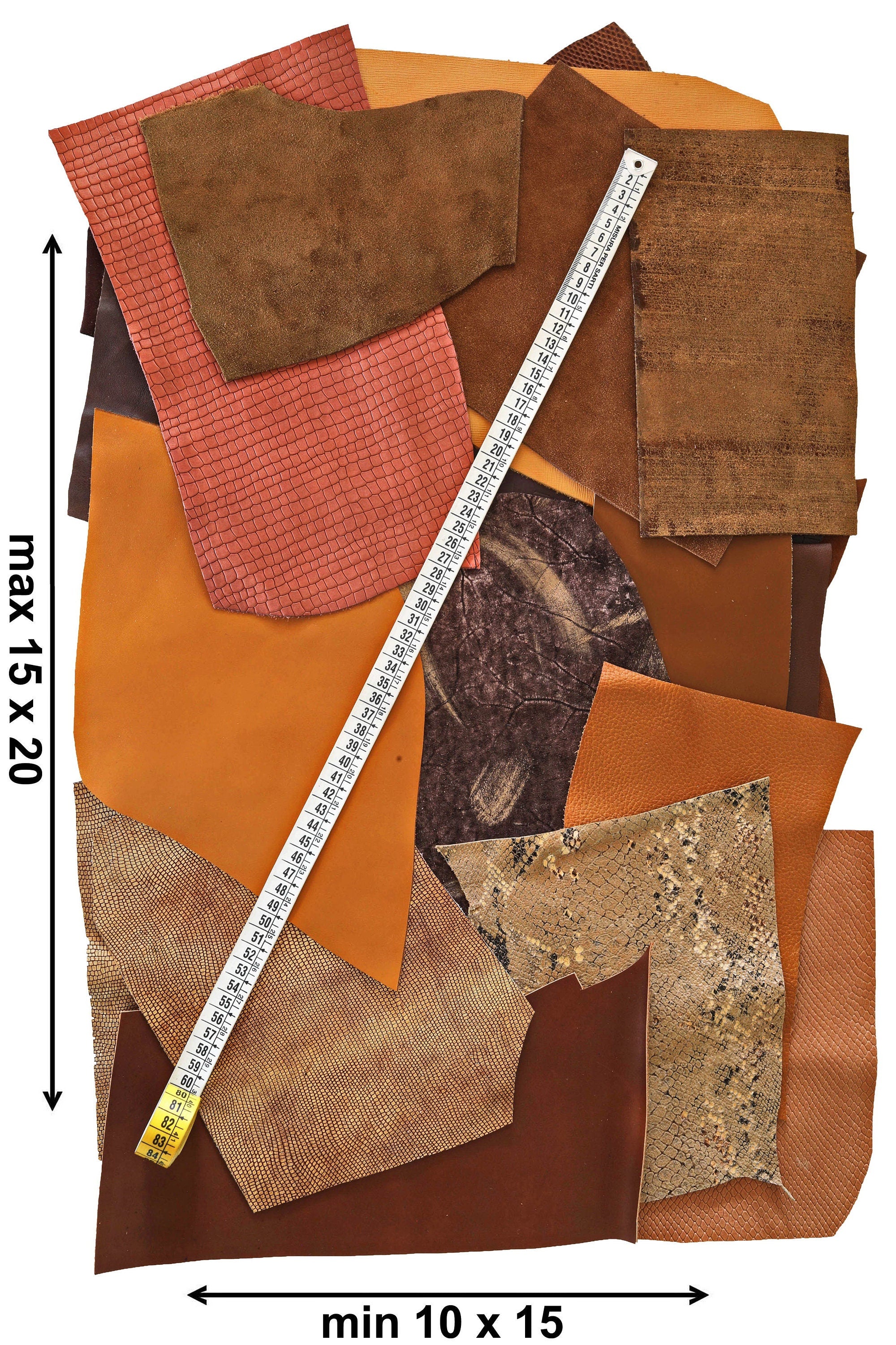 Chocolate Brown Leather Scraps, Bronze Metallic Offcuts, Mixed Grain and Printed Leather Pieces for Jewelry Making B187