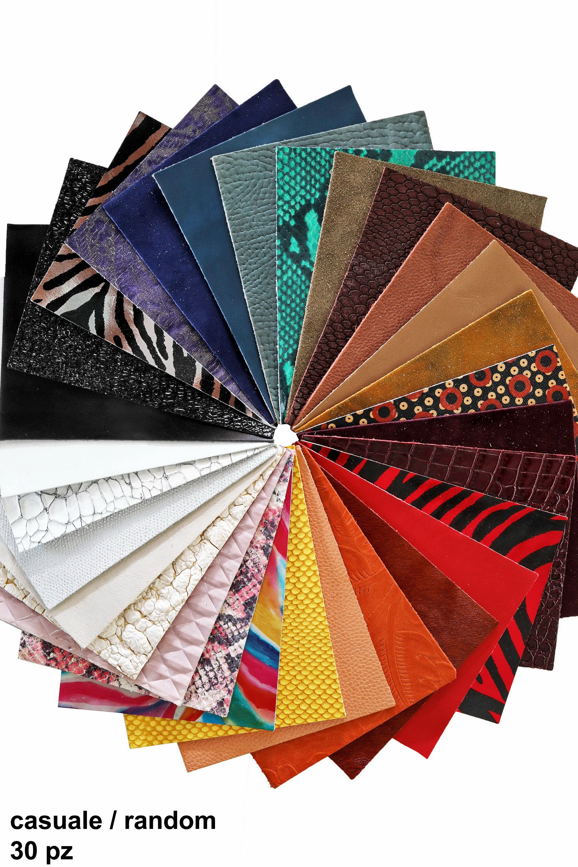 30 Leather sheets, ramdom assortment of selected PRE-CUT leather pieces, mix italian leather scraps, 5x6" B14360-PZ