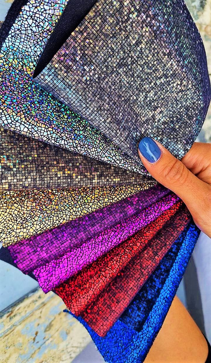 Holographic Leather Scraps, Iridescent Glitter Offcuts, Metallic Rainbow Pieces for Earrings and Crafts RT15/B La Garzarara