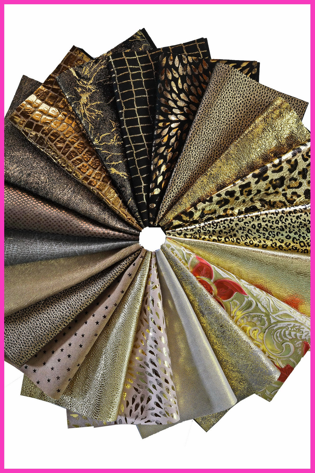 Leather sheets GOLD BRONZE, pre cut leather pieces random selection, mix metallic, printed cut off B14390-PZ La Garzarara