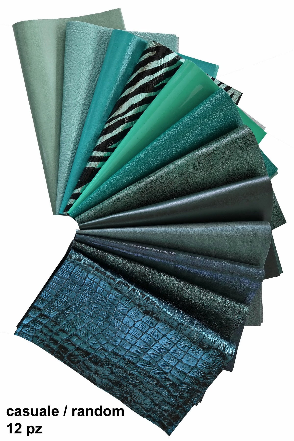 Green Leather sheets, pre cut leather pieces, mix metallic green scraps, printed panels leather B14385-PZ La Garzarara