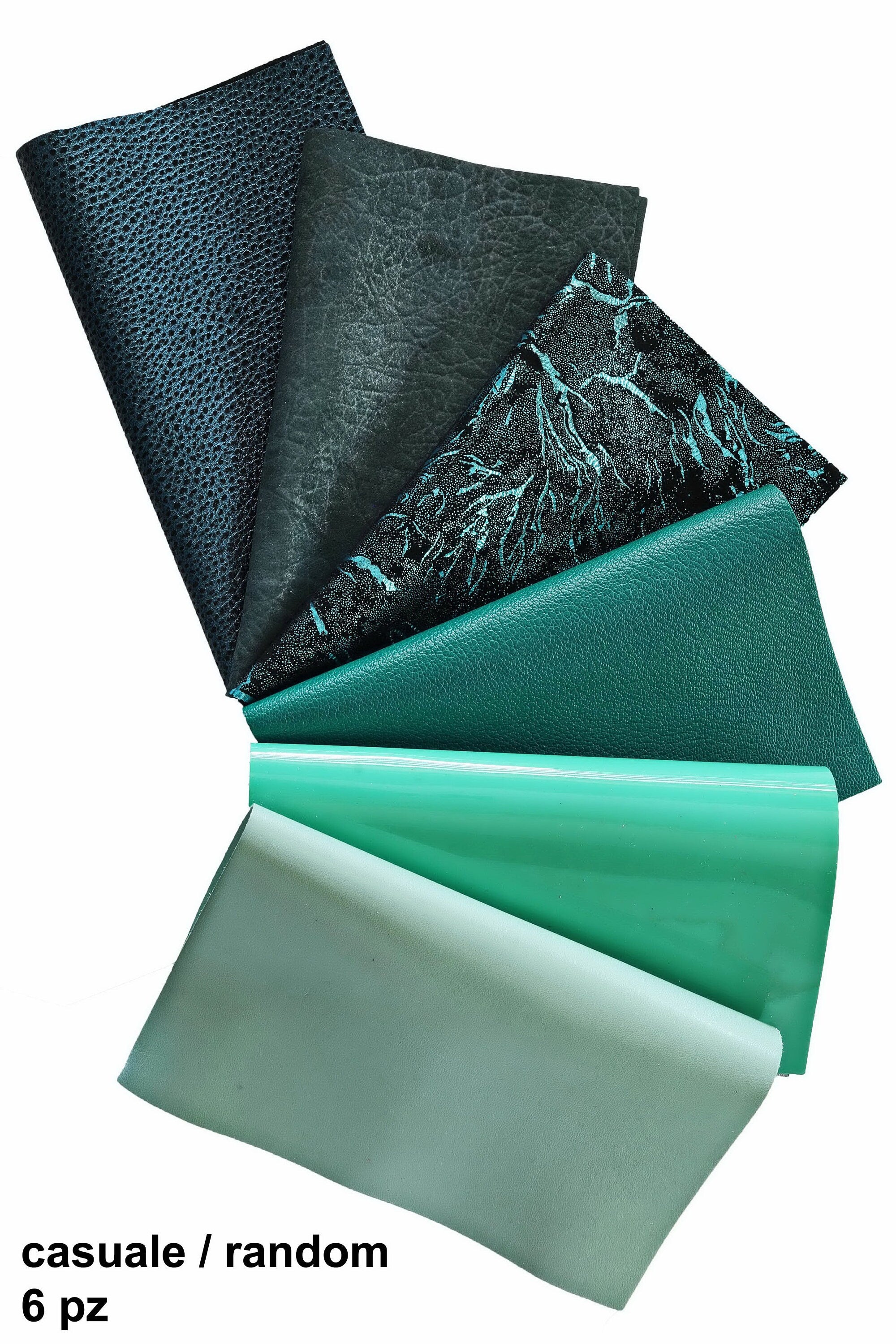Green Leather sheets, pre cut leather pieces, mix metallic green scraps, printed panels leather B14385-PZ La Garzarara