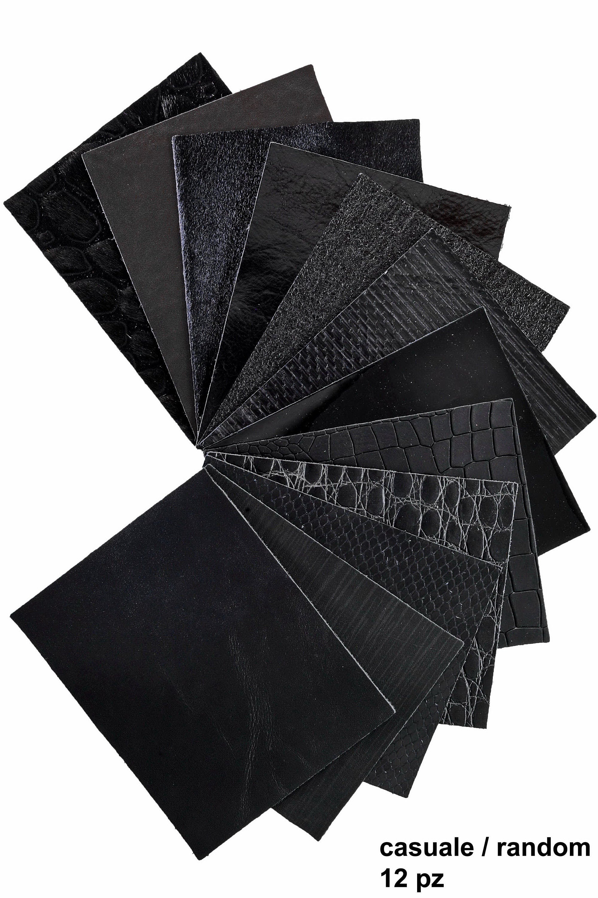 Black Tone Craft Leather, Precut Pieces, Smooth Printed and Textured Black Cuts for Handmade Accessories B14460-PZ La Garzarara