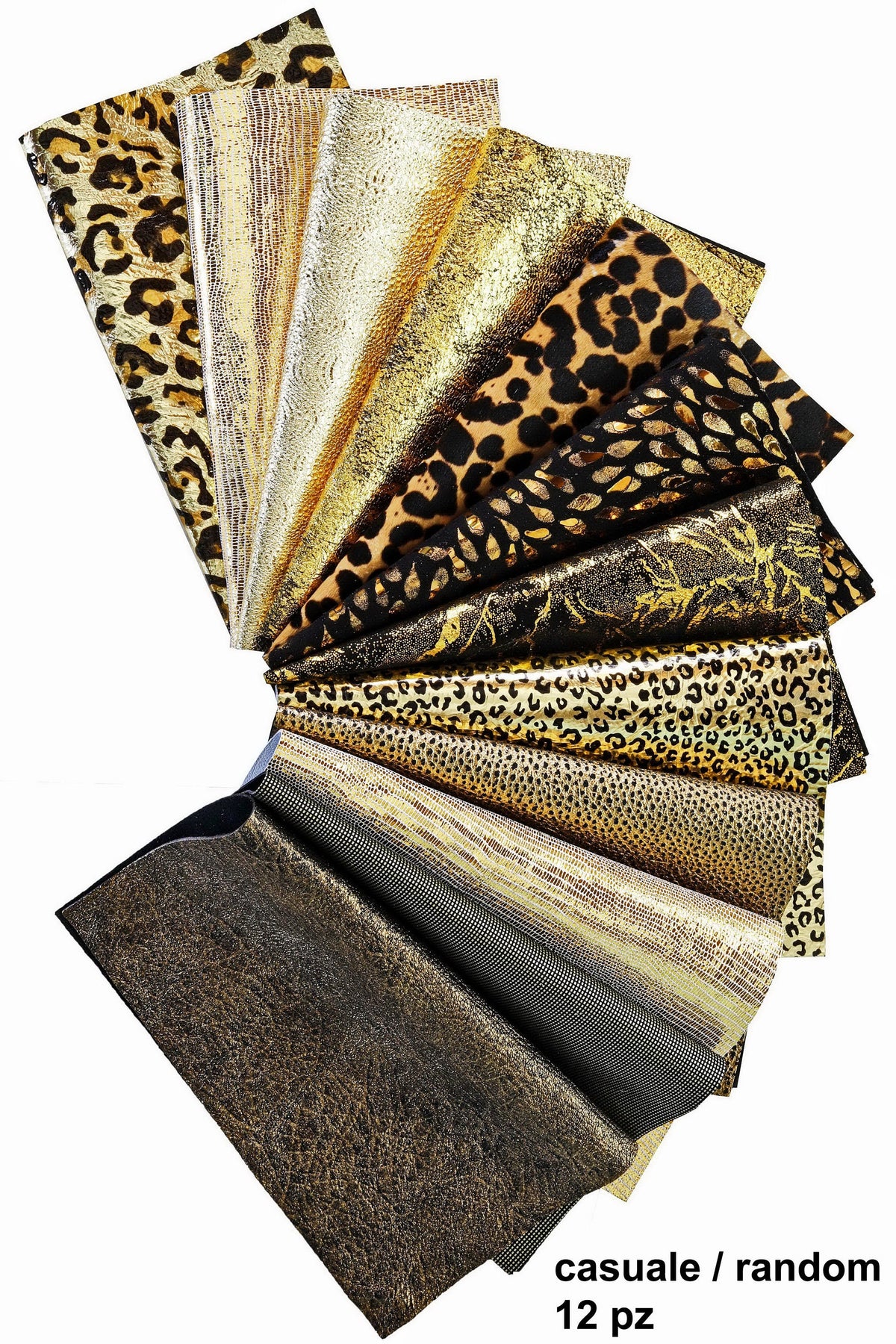 Leather sheets GOLD BRONZE, pre cut leather pieces random selection, mix metallic, printed cut off B14390-PZ La Garzarara
