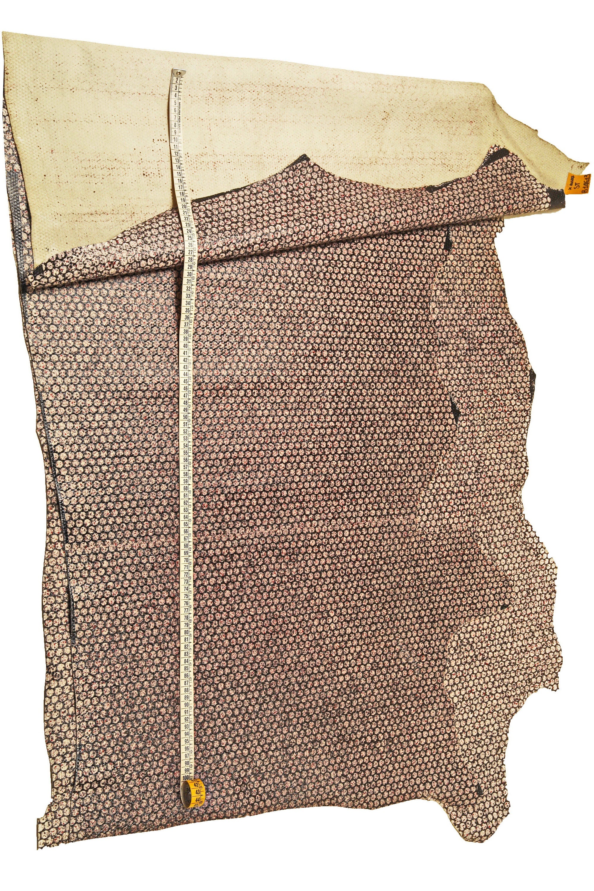 OPTICAL distressed leather hide, geometrical patterned cow leather hide, abstract printed calfskin B14613-ST La Garzarara