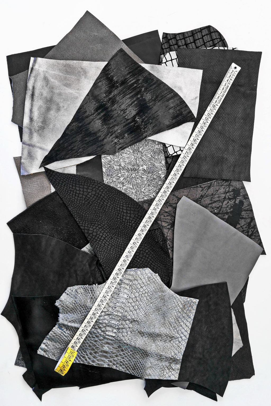 Black and Grey Leather Scraps, 5x6 Assorted Craft Pieces, Mixed Textures and Finishes, Random Selection 0,7 lbs to 2 lbs B183