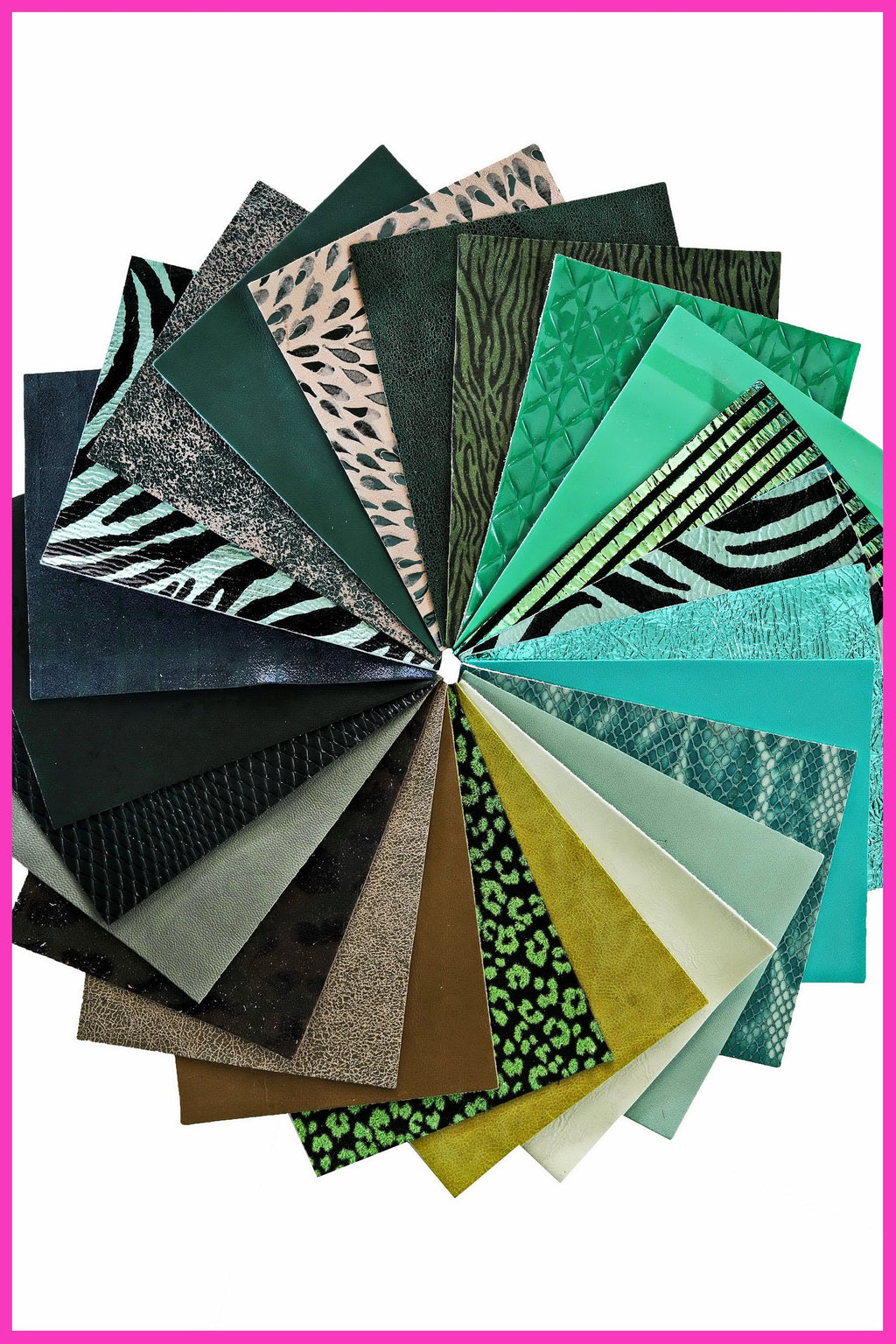 Green Leather Sheets, 12 MIXED PIECES, pre cut printed, metallic green scraps random selection, 5 x 6 inches B14454-PZ La Garzarara