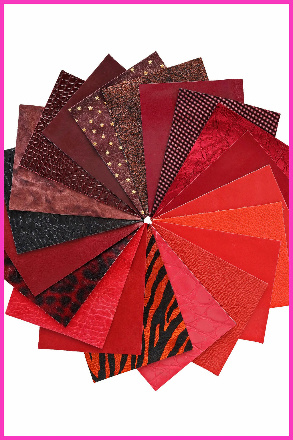 12 Red Precut Leather Pieces, Smooth and Patterned Cuts, Assorted Burgundy Wine and Red Tones 5 x 6" 15x12 cm B14457-PZ La Garzarara