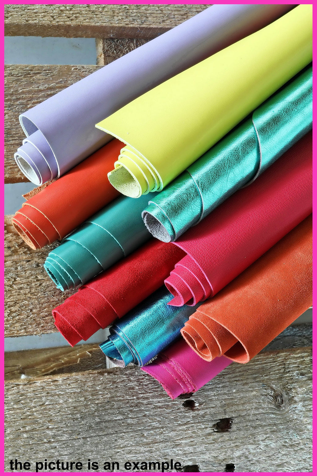 Bright color leather scraps, random mix of smooth laminated and suede leather in vivid tones , colorful renmants 0.5 1 kg B105 B LaGarzarara