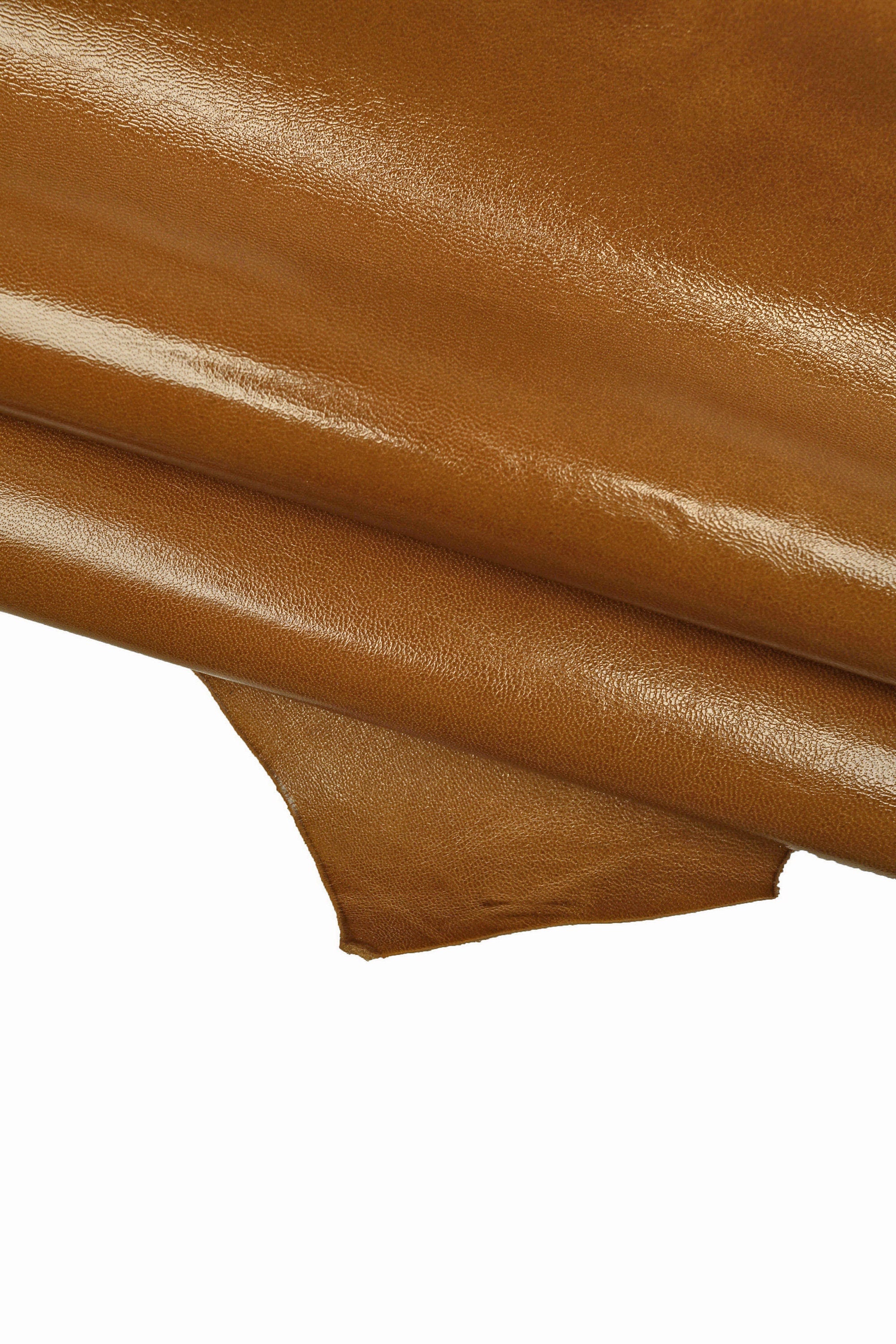 Soft brown smooth lambskin leather SKIN hide, glossy slightly wrinkled nappa sheep leather for bags and accessories, B14682-TU La Garzarara