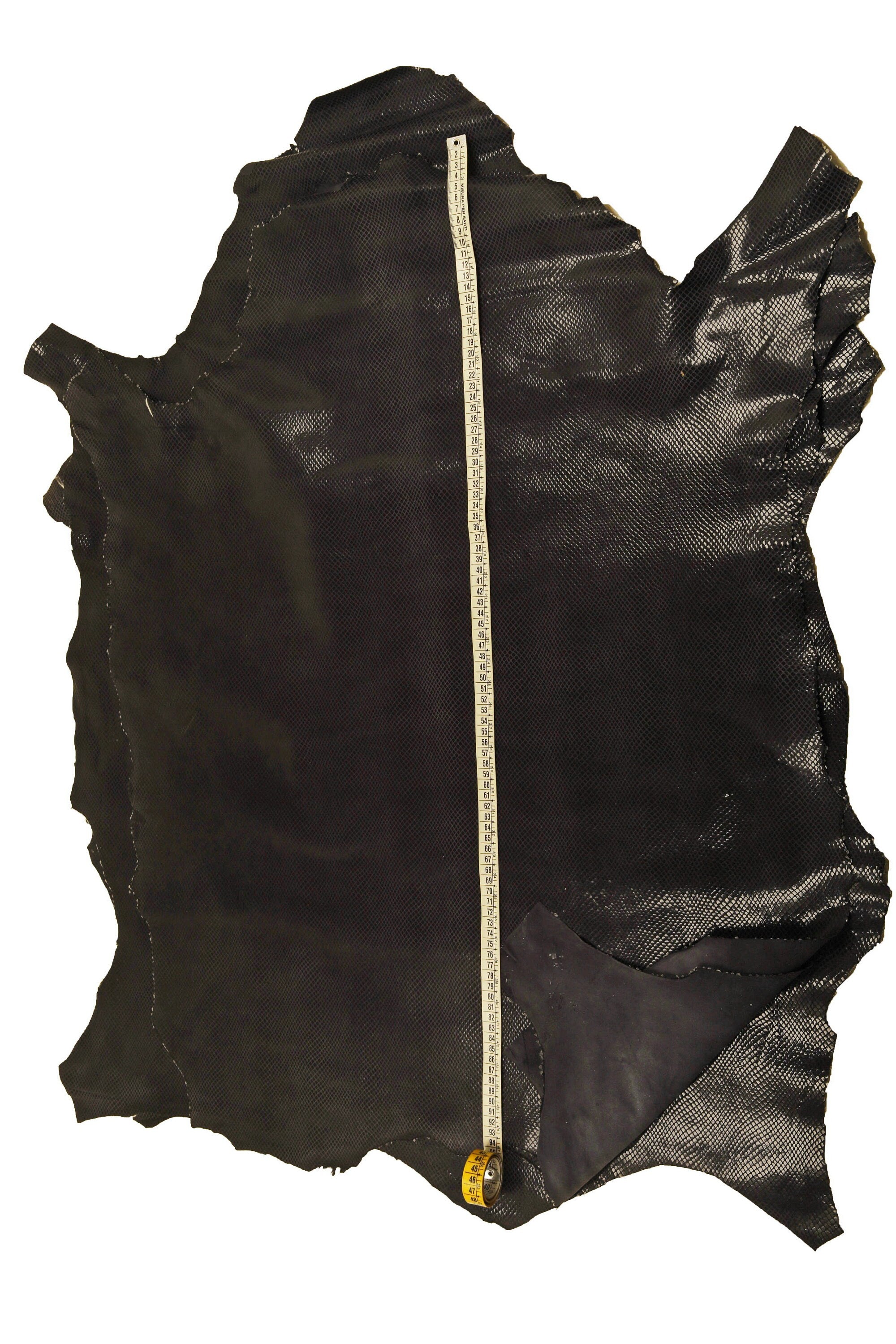 Dark grey black PYTHON PRINTED leather skin, snake textured glossy goatskin, soft thin reptile print hide B14787-TB La Garzarara