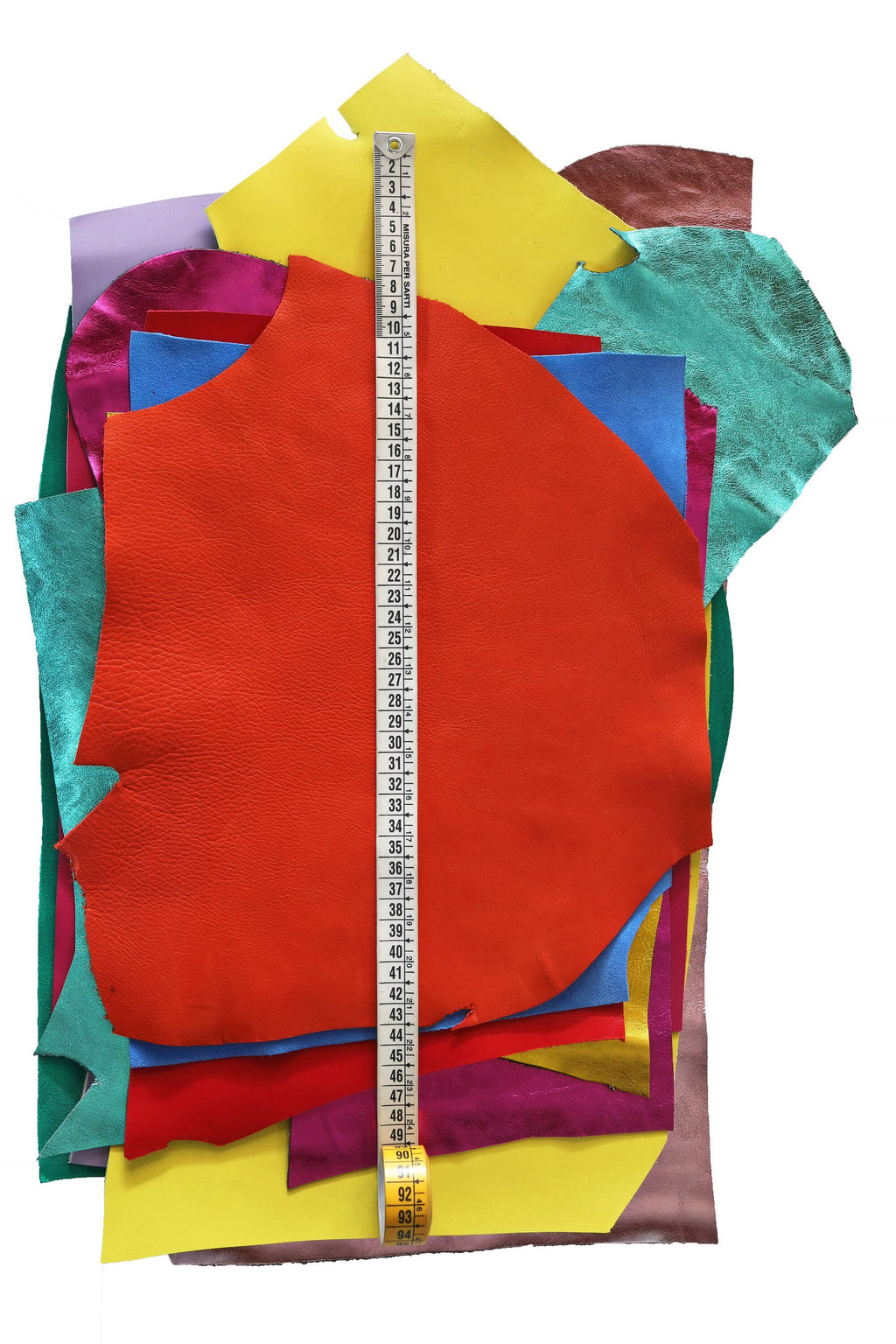 Bright color leather scraps, random mix of smooth laminated and suede leather in vivid tones , colorful renmants 0.5 1 kg B105 B LaGarzarara