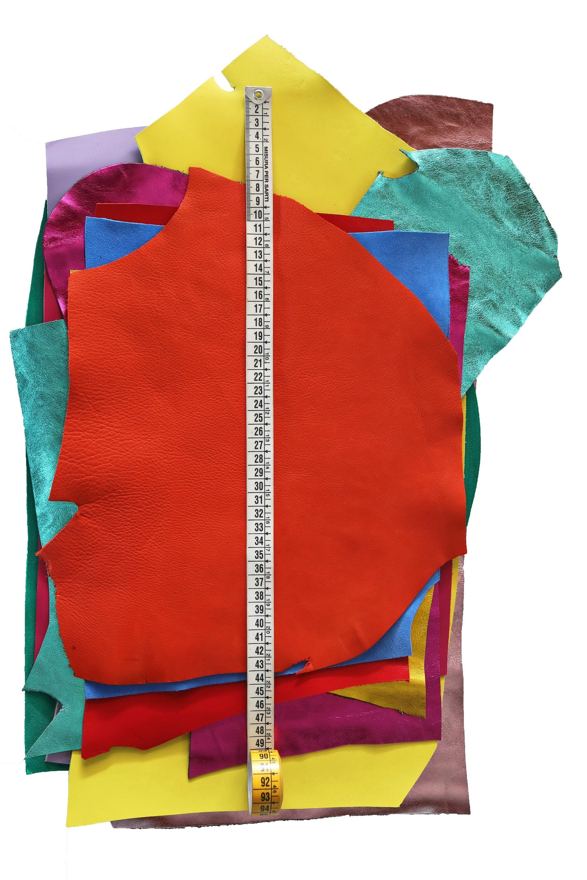 Bright color leather scraps, random mix of smooth laminated and suede leather in vivid tones , colorful renmants 0.5 1 kg B105 B LaGarzarara