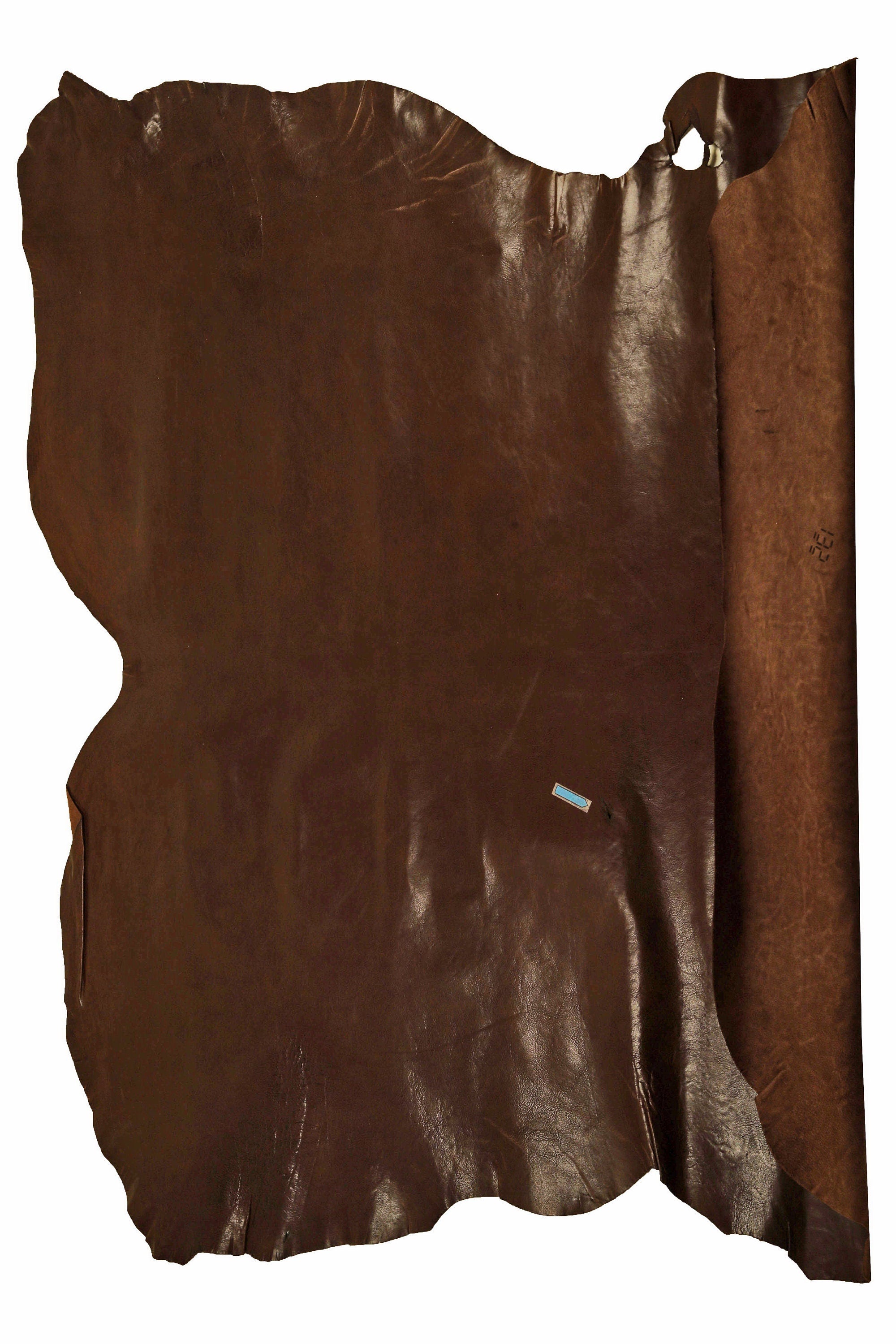 BROWN veg tan CALF leather hide – glossy smooth dark brown sporty cowhide skin, slightly stiff with light wrinkles B14789-TU La Garzarara