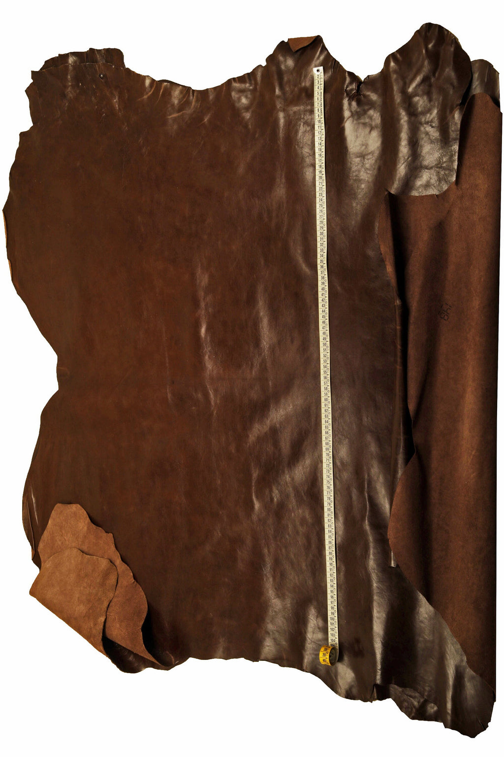 BROWN veg tan CALF leather hide – glossy smooth dark brown sporty cowhide skin, slightly stiff with light wrinkles B14789-TU La Garzarara