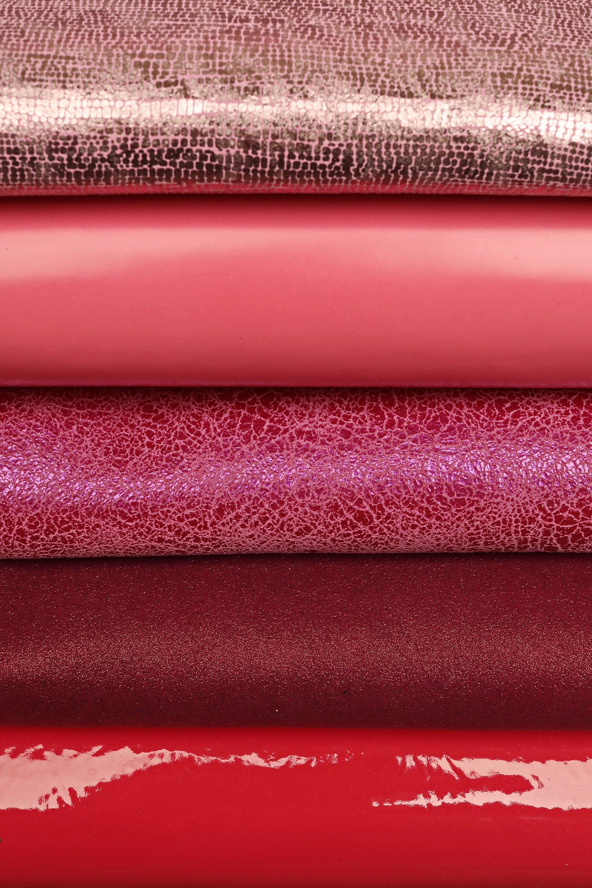 Red, purple, pink, 10 Genuine Italian Leather Hides, Mixed Metallic Suede & Smooth skins Leather B14826-ST La Garzarara