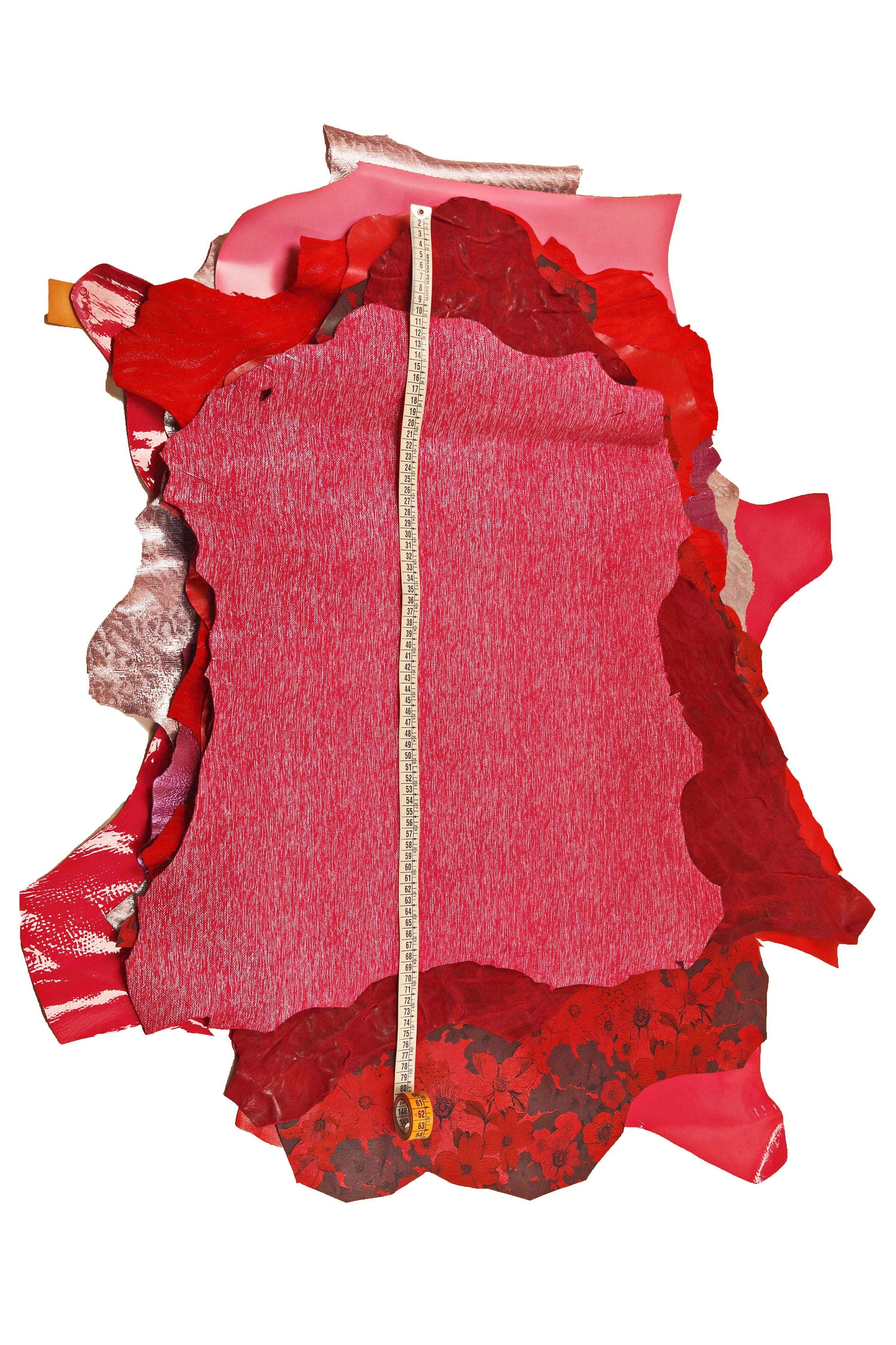 Red, purple, pink, 10 Genuine Italian Leather Hides, Mixed Metallic Suede & Smooth skins Leather B14826-ST La Garzarara