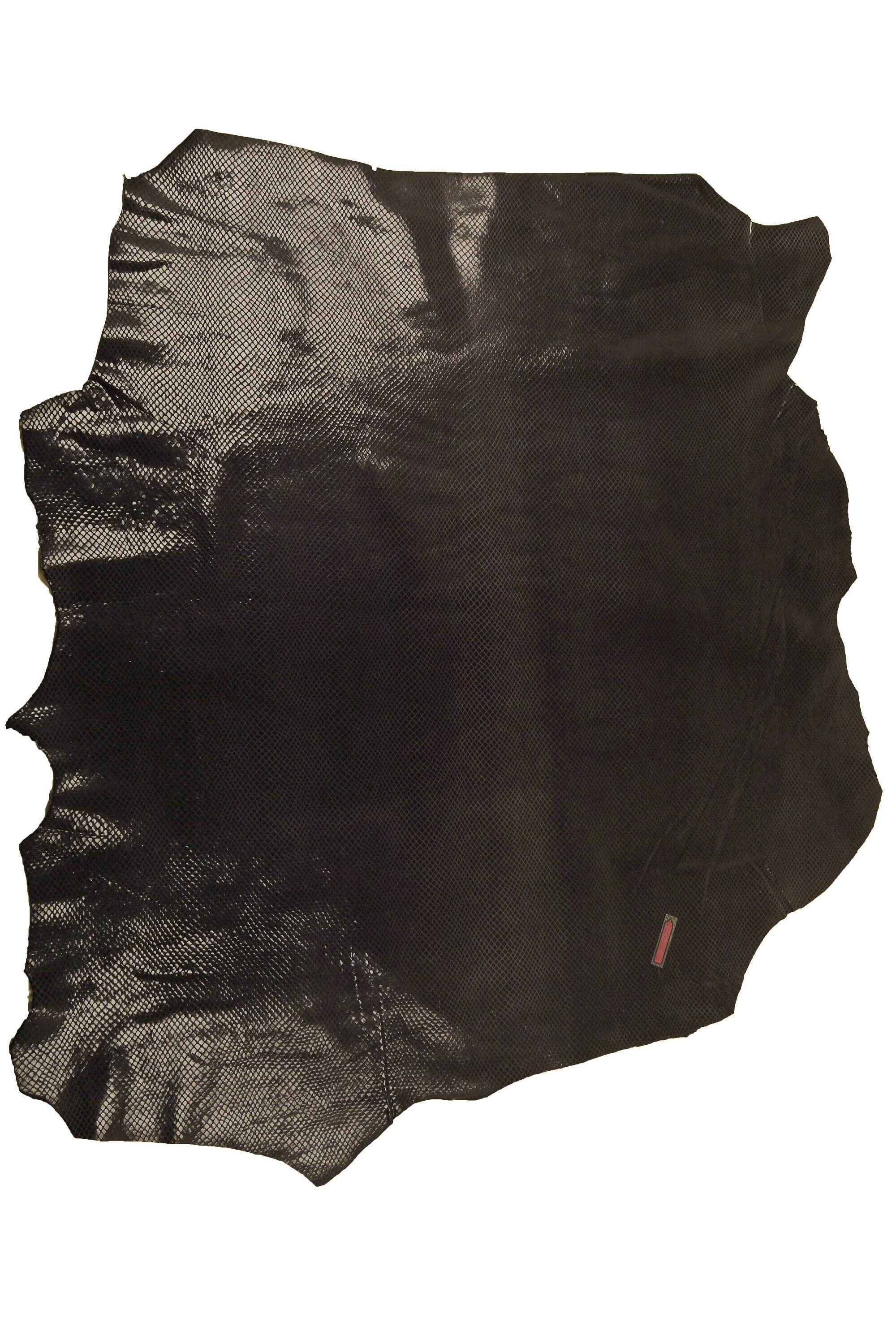 Dark grey black PYTHON PRINTED leather skin, snake textured glossy goatskin, soft thin reptile print hide B14787-TB La Garzarara
