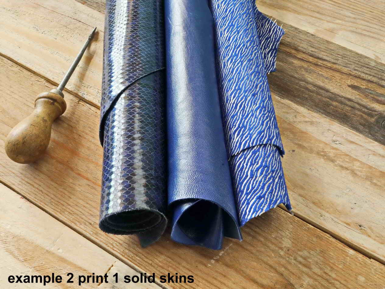 Blue Leather Hides Bundle, Assorted Genuine Leather Skins, Printed, Metallic and Embossed Random PackB14923-ST La Garzarara