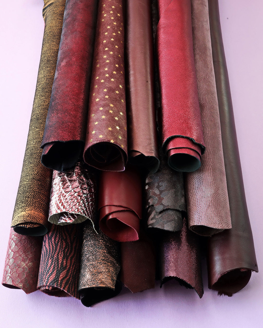 Full Leather Skins Red and Burgundy 3 Random hides Assortment Mix of Textures and Solid Colors Customize Your Selection DIY 14925-St